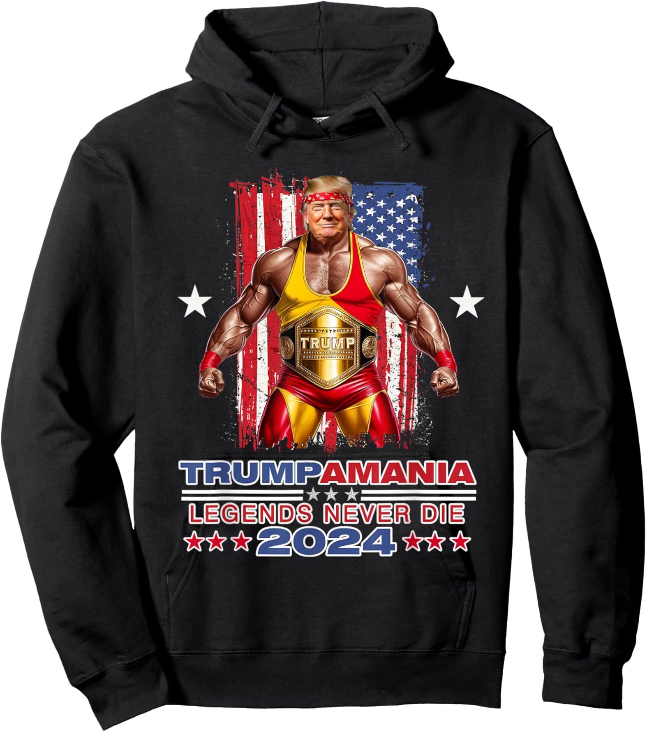 Retro Trump Funny Wrestling Meme Trumpamania 2024 Hoodie - Hoodie | Black