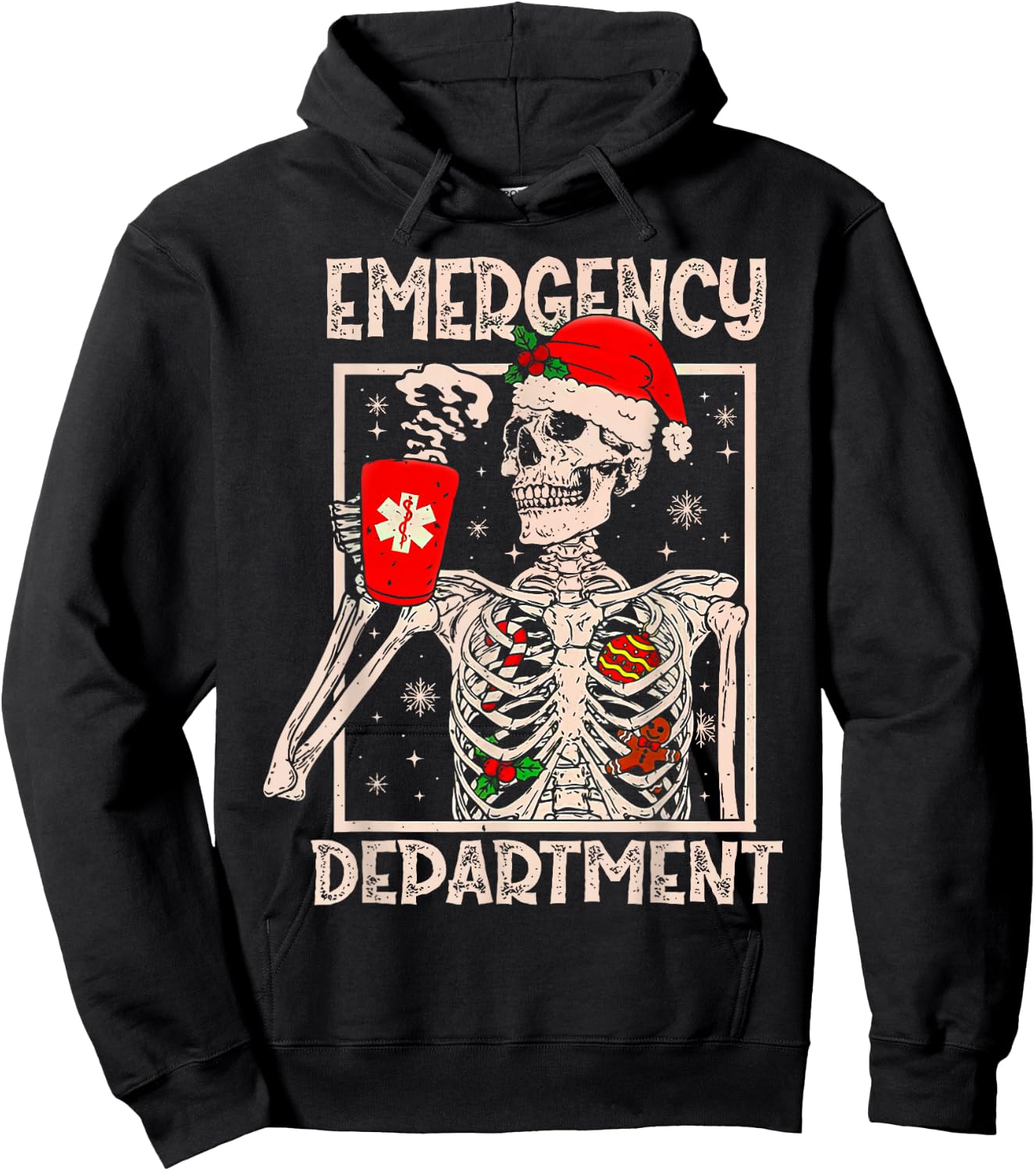 Emergency Department Skeleton Coffee ER Nurse Christmas Hoodie - Hoodie | Black