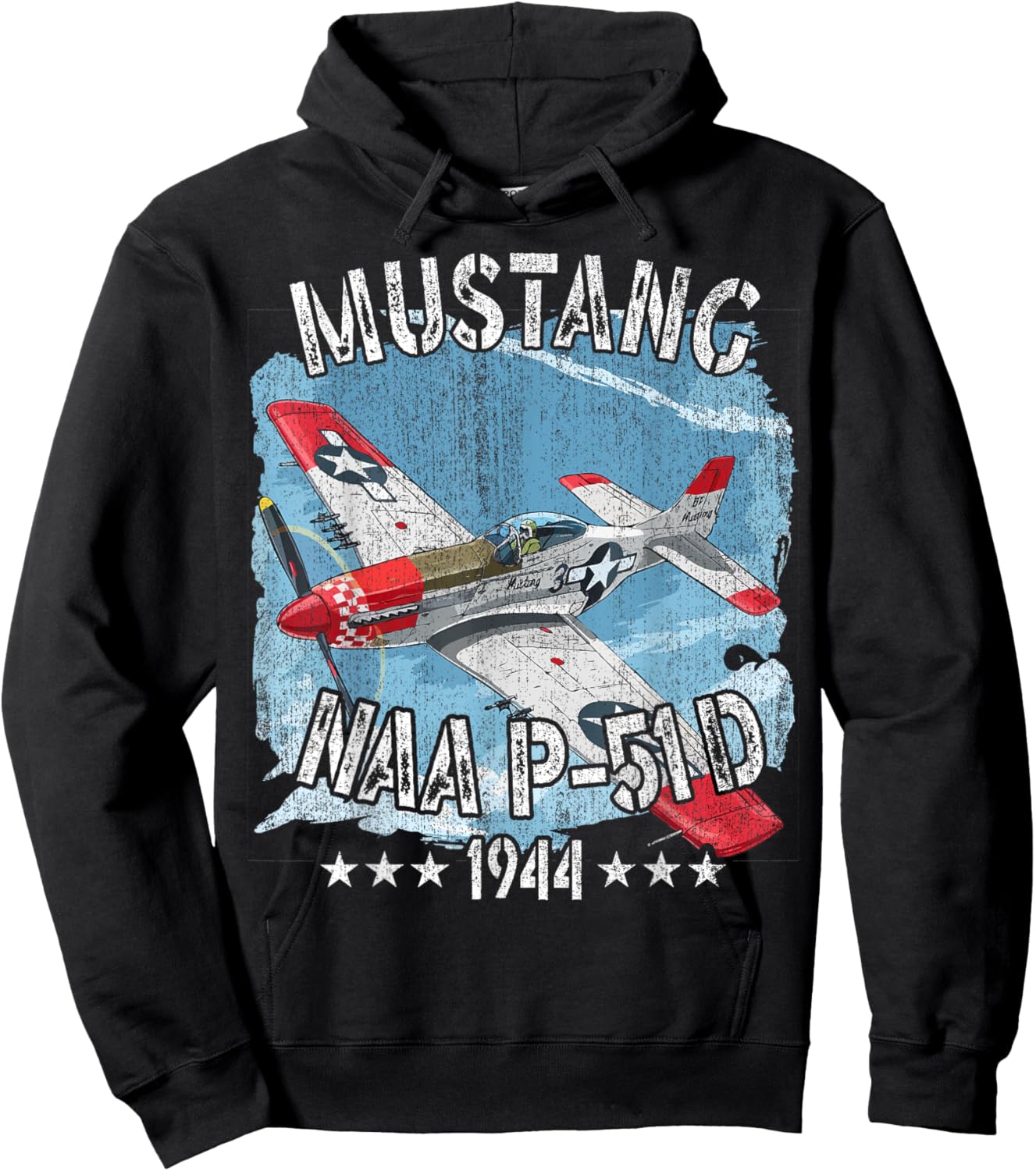 P-51D Mustang Vintage North American P-51D Fighter Warbirds Hoodie - Hoodie | Black