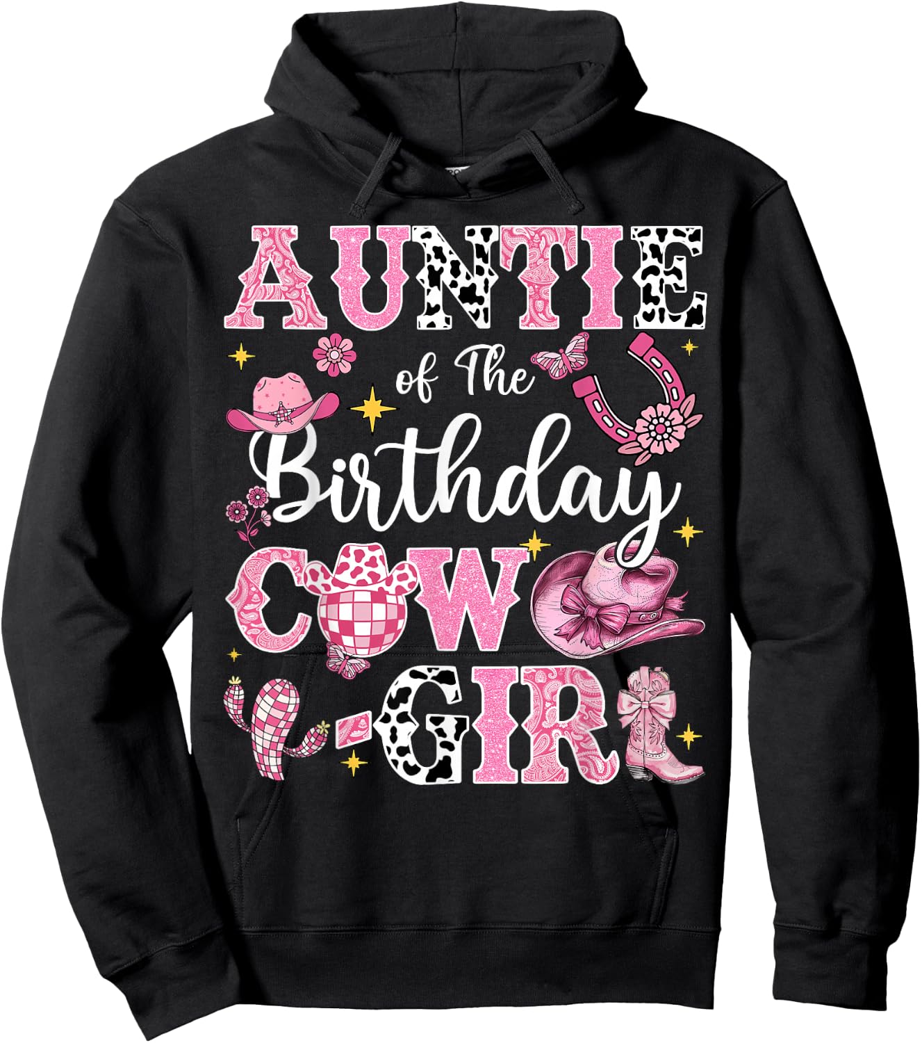 Auntie Of The Birthday Cow-Girl Rodeo Auntie Bday Party Hoodie - Hoodie | Black