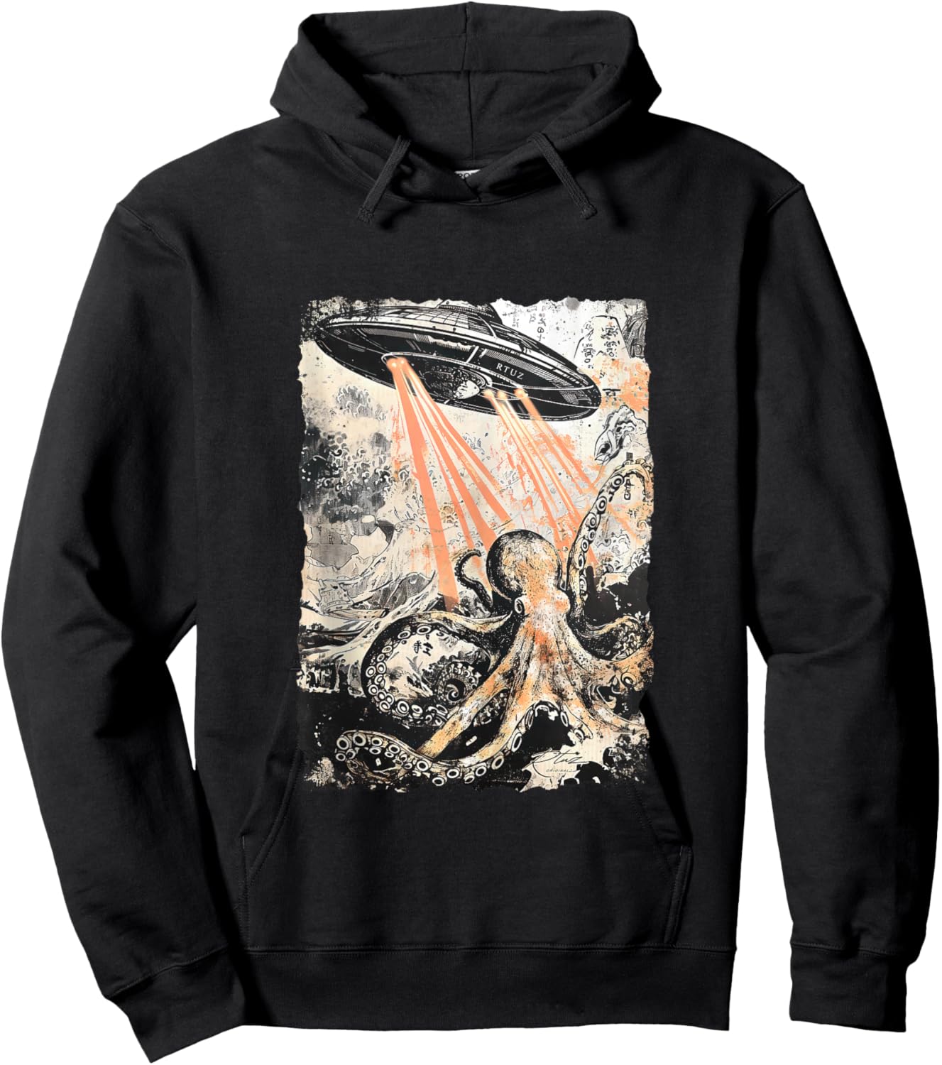Vintage Octopus UFO UAP Alien Octopus Octopus Hoodie - Hoodie | Black