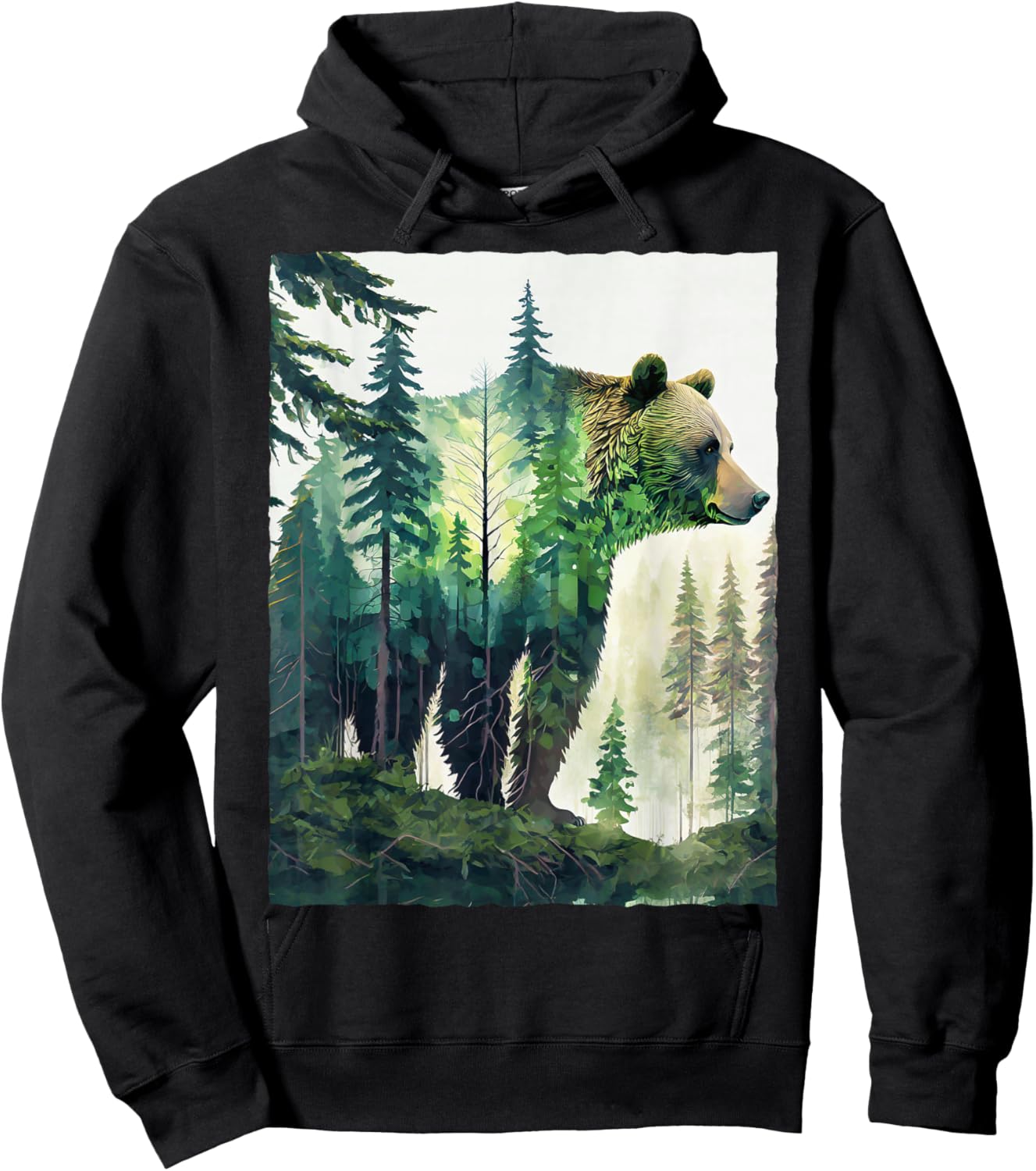 Grizzly Bear Forest Nature Silhouette Hiking Camping Outdoor Hoodie - Hoodie | Black