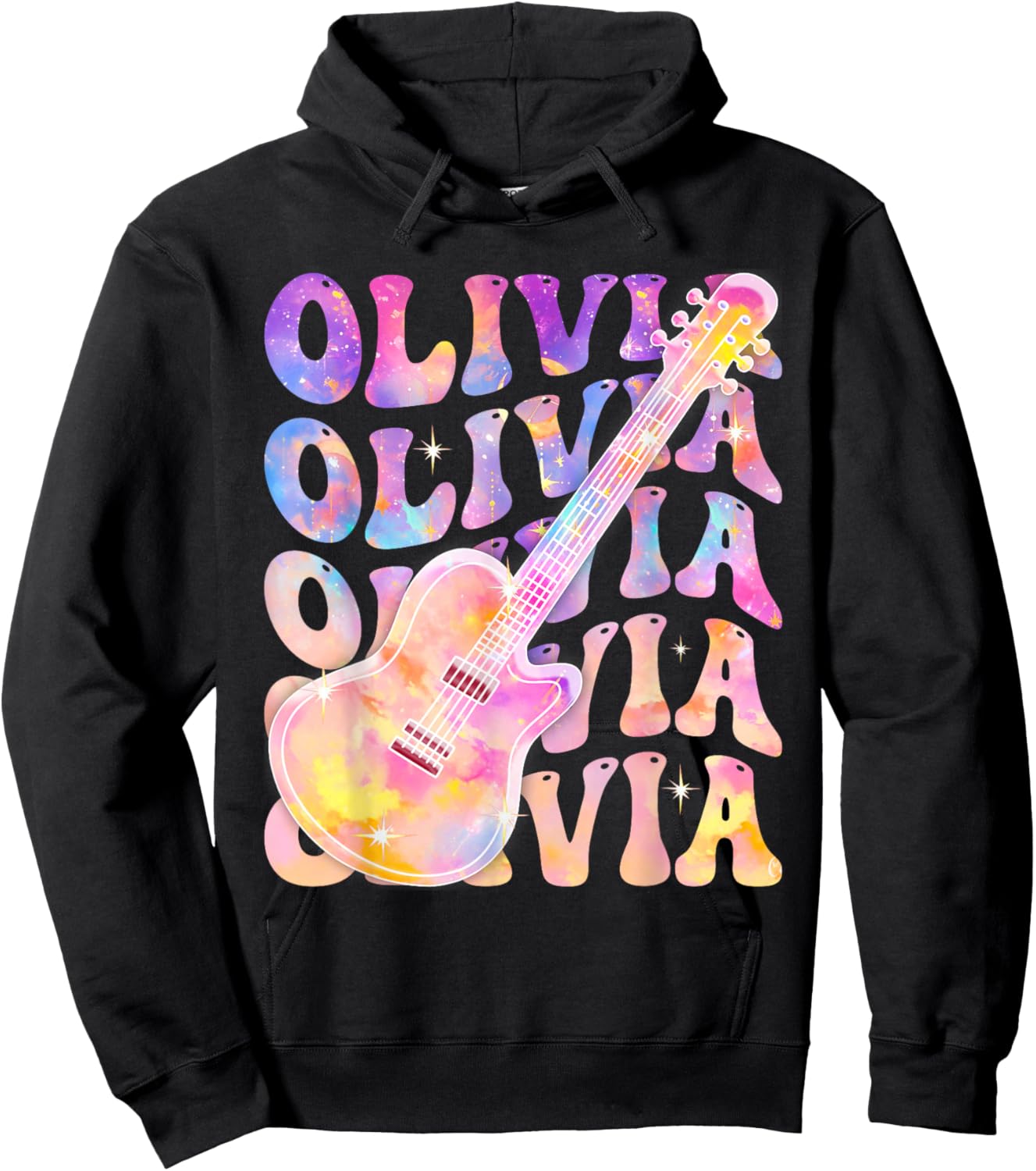 Girl Retro Olivia First Name Personalized Groovy 80's Hoodie - Hoodie | Black