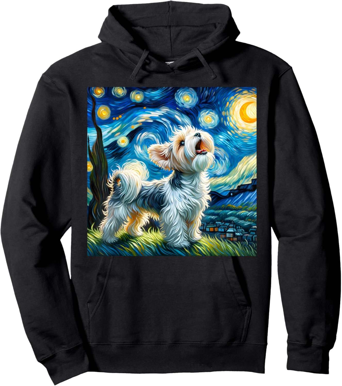 Morkie Howling At The Moon Surreal Starry Night Sky Dog Art Women Kids Hoodie - Hoodie | Black