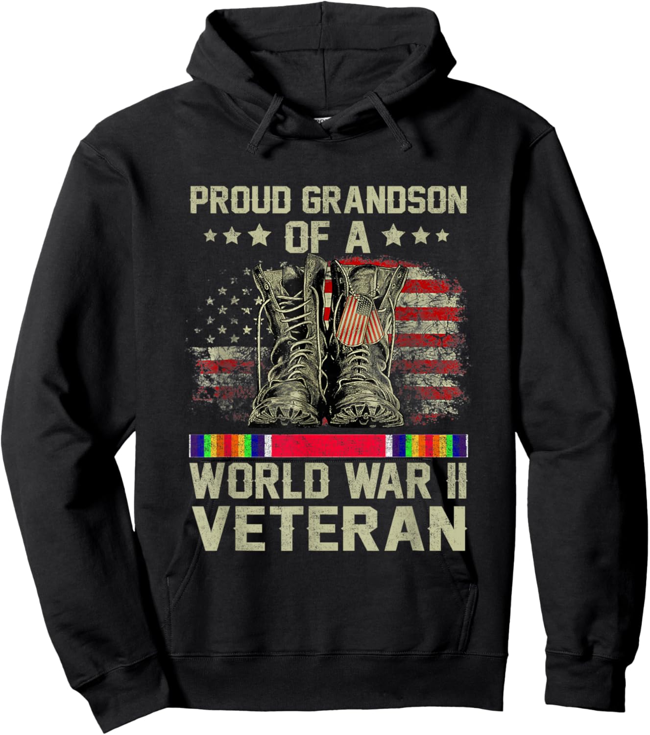 Proud Grandson Of World War 2 Vet Proud WWII Veteran Hoodie - Hoodie | Black