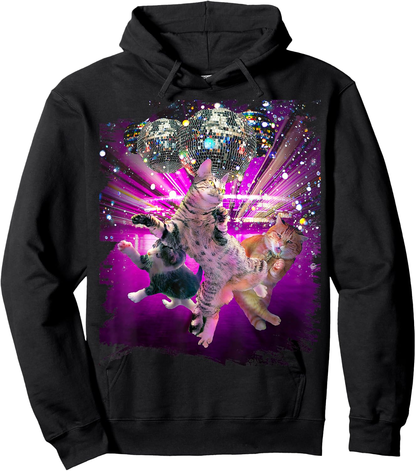 Disco Cats - 70s Disco Kitty Cat Rave Hoodie - Hoodie | Black