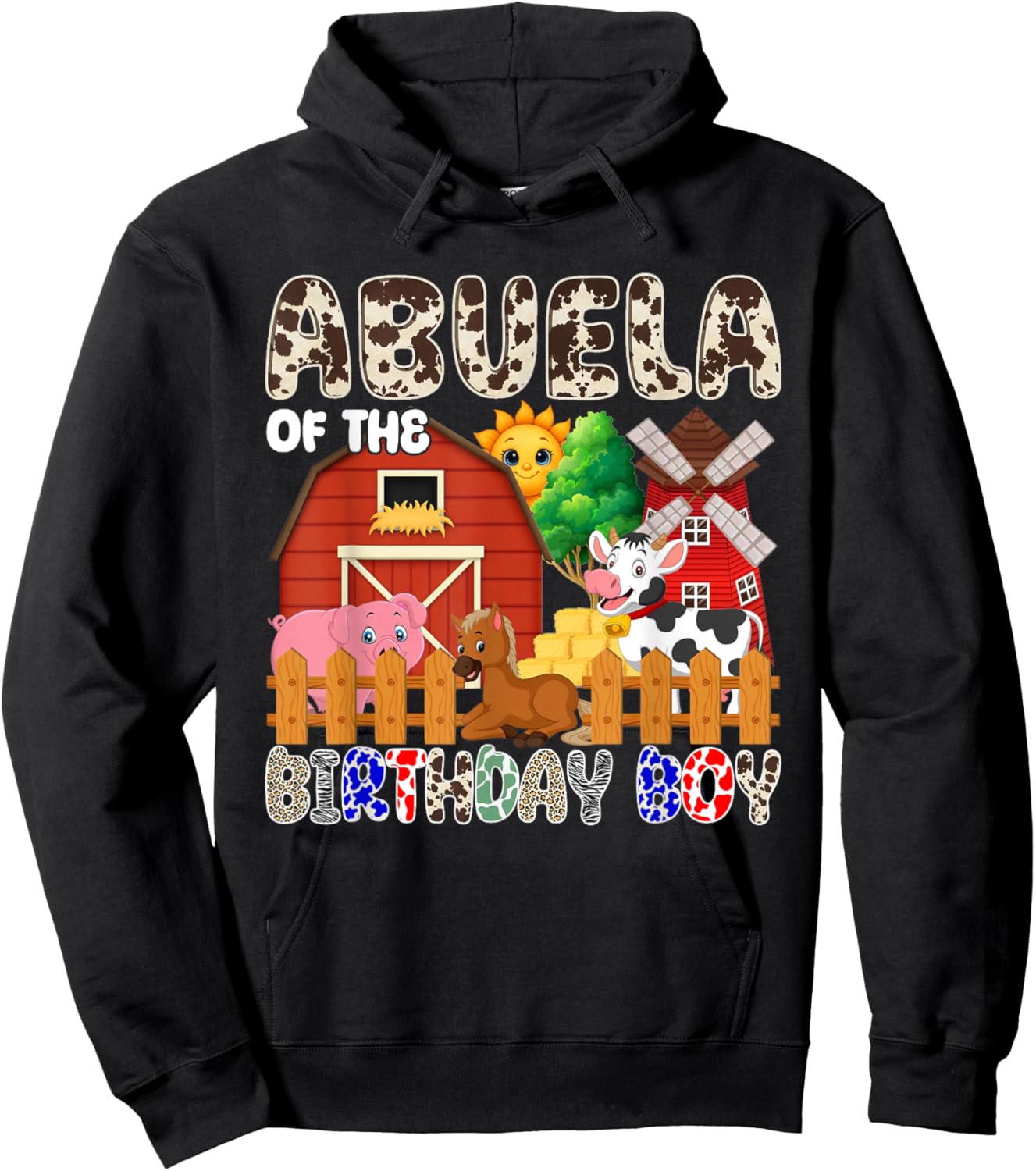 Abuela of The Bday Boy Farm Animals Matching Farm Theme Hoodie - Hoodie | Black