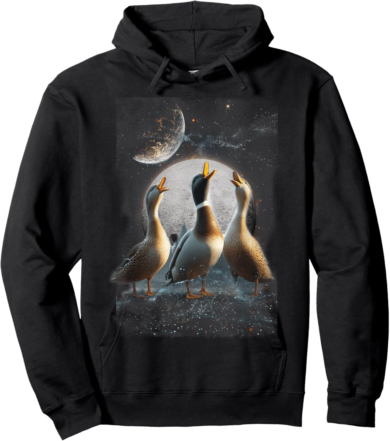 Three Ducks Howling At The Moon Funny Pet Parody Duck Hoodie - Hoodie | Black