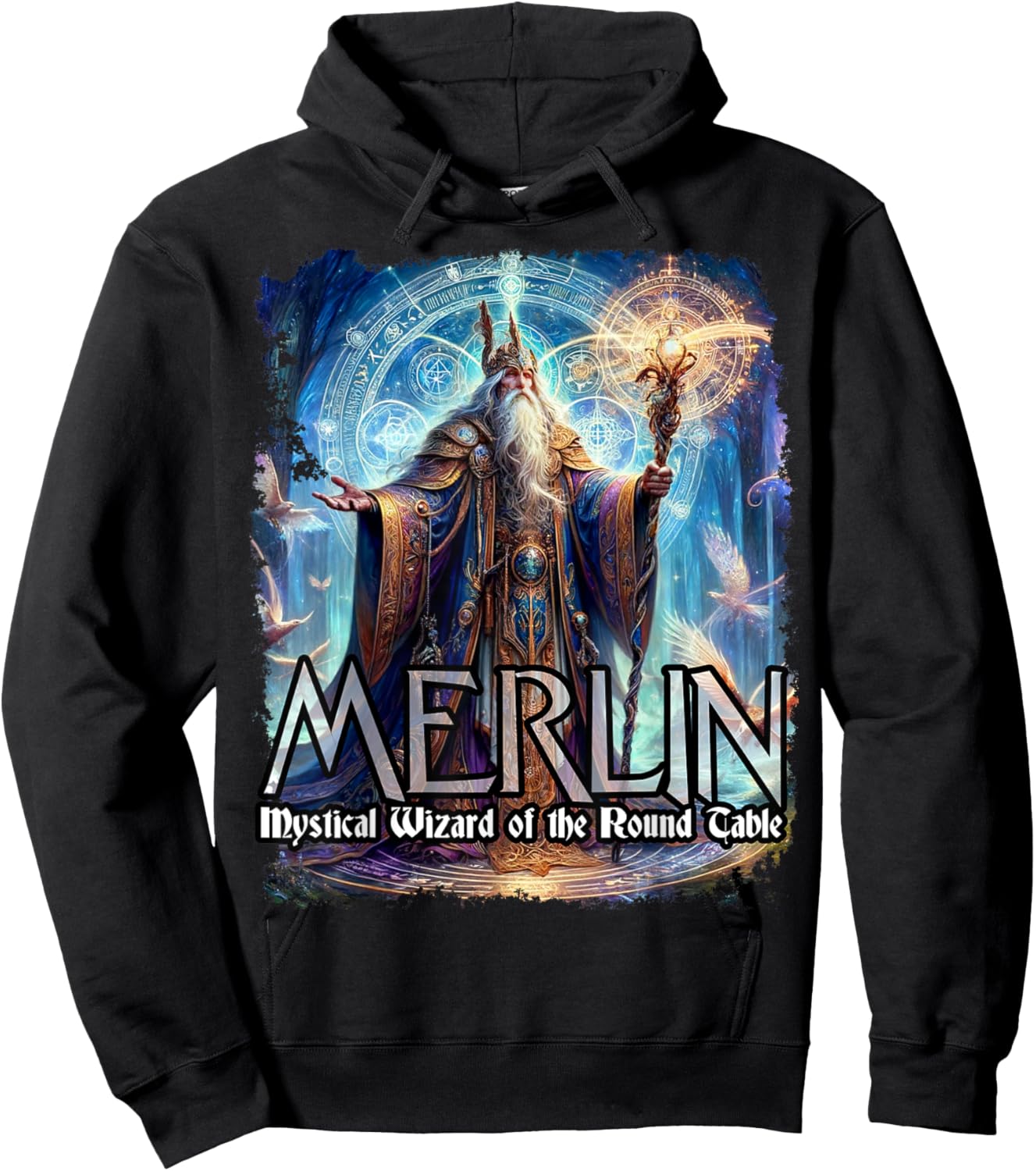 Mythothreads Arthurian Mythology Merlin Mystical Wizard of the Round Table Magical Sorcerer , Small, Black Hoodie - Hoodie | Black