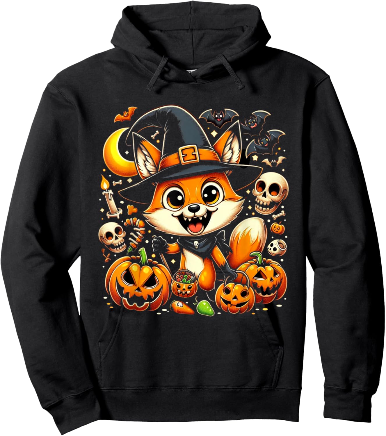 Halloween Fox Witch Pumpkin Fox Hoodie - Hoodie | Black