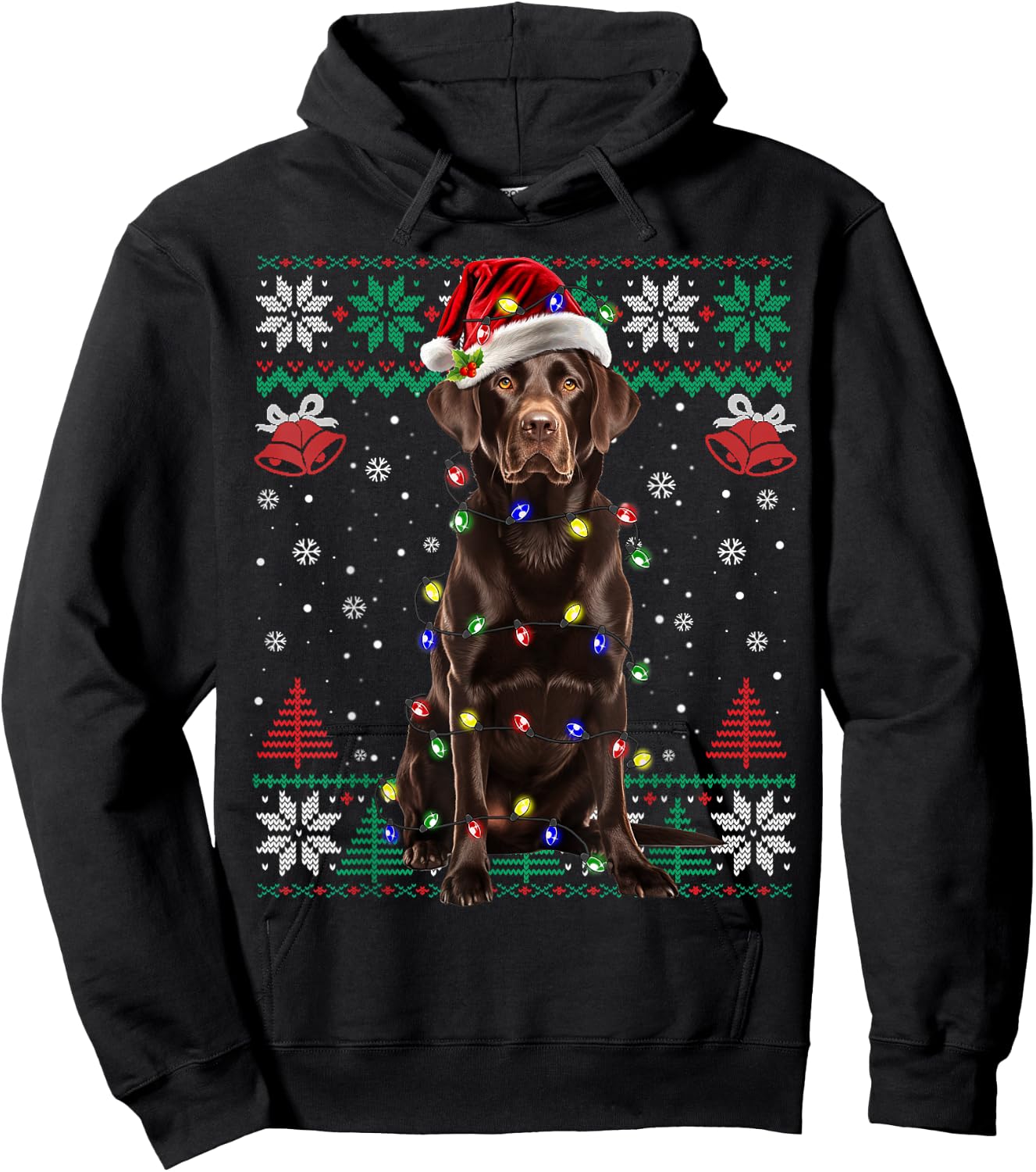 Chocolate Lab Christmas Santa Hat Dog Ugly Sweater Hoodie - Hoodie | Black
