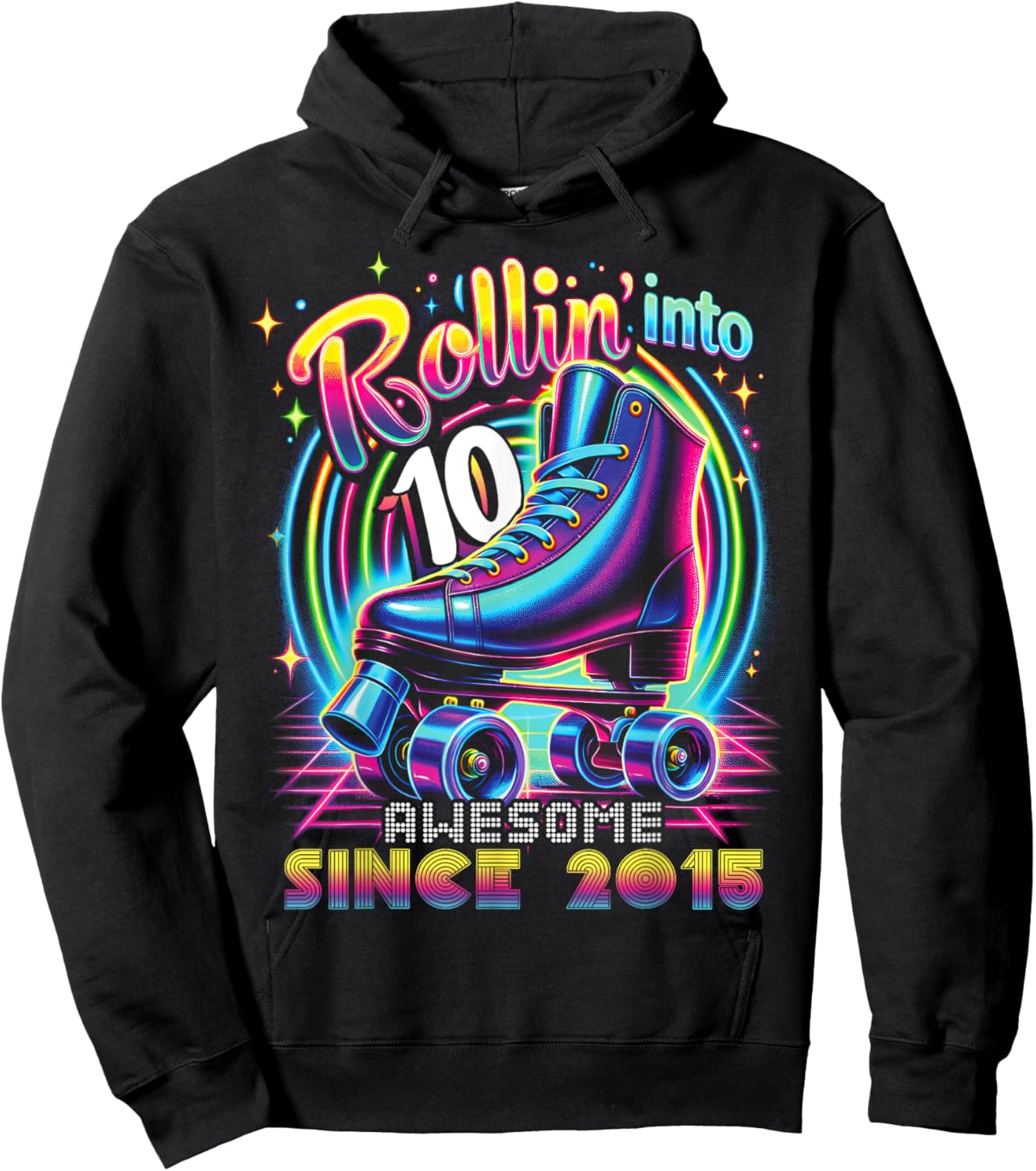 Birthday Roller Skating 10th Girl Rollin into 10 Skate Party Hoodie - Hoodie | Black