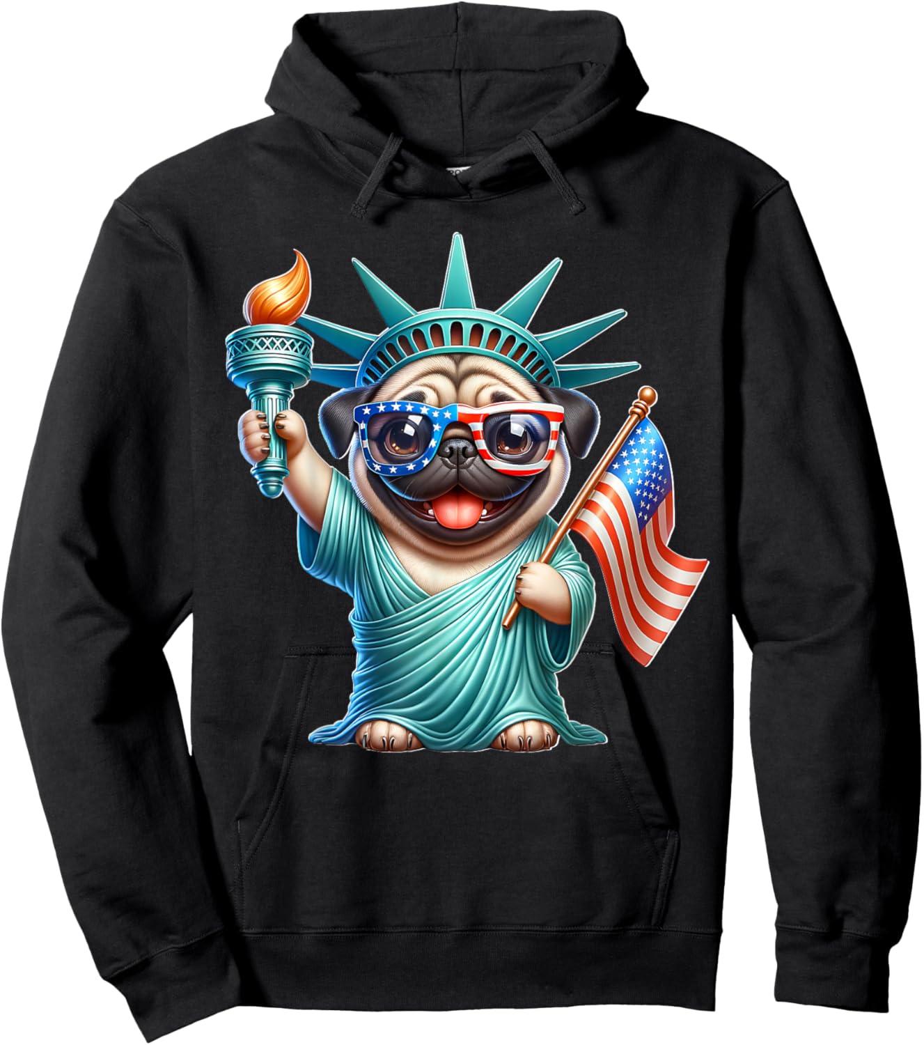 Pug July 4th Liberty Fourth of July Pug Hoodie - Hoodie | Black