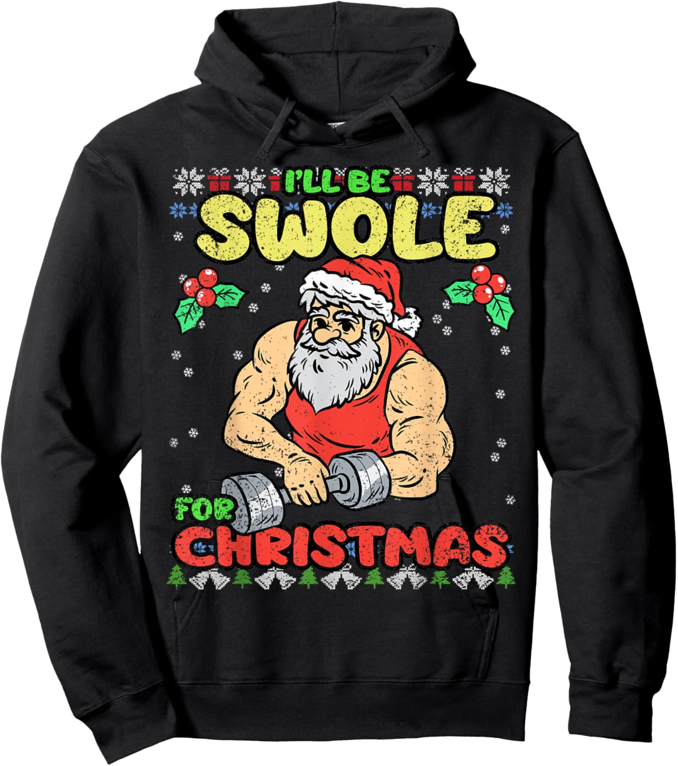 Swole Santa Christmas Pajama Funny X-Mas Gym Fitness Workout Hoodie - Hoodie | Black