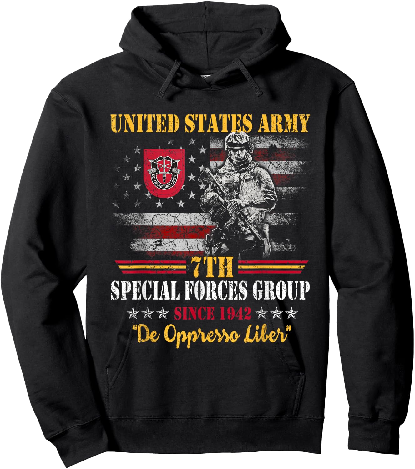 7th Special Forces Group US Flag Veteran 7th SFG Patriotic Hoodie - Hoodie | Black