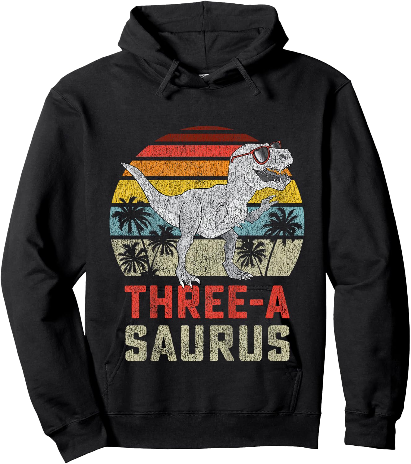 Three a Saurus Birthday T Rex 3 Year Old Dino 3rd Dinosaur Hoodie - Hoodie | Black