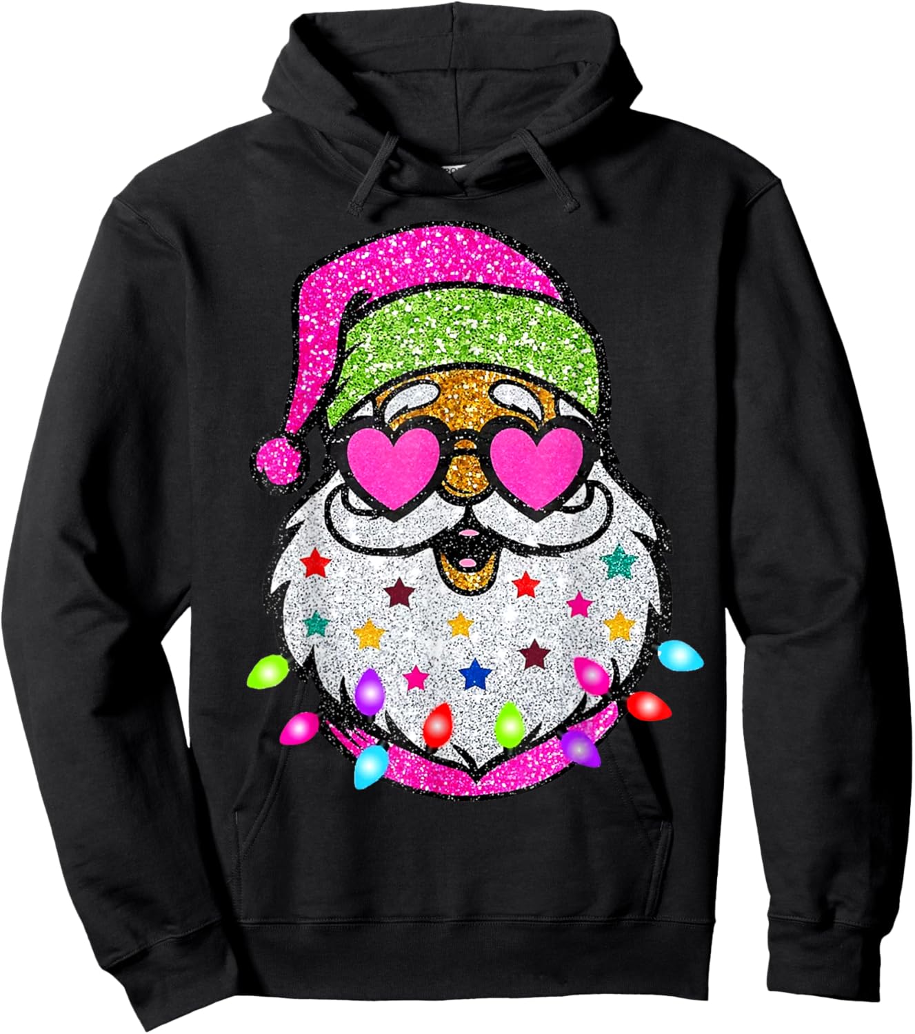 Cute Santa With Sunglasses Christmas Lights Pink Santa Hoodie - Hoodie | Black