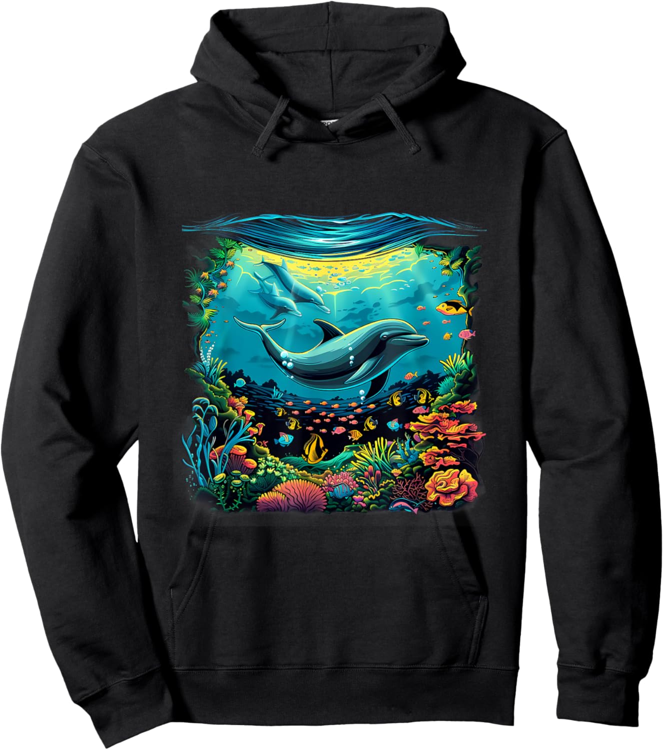 Dolphin Marine Motif Dolphin Lover Sea Ocean Animal Hoodie - Hoodie | Black