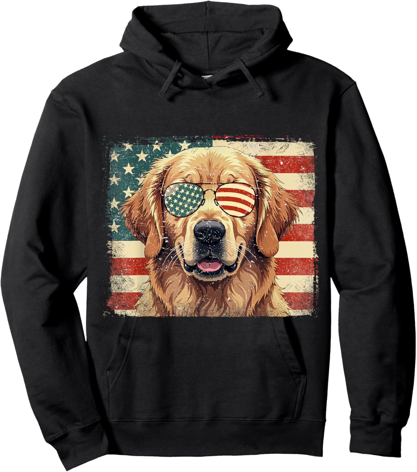 Patriotic Golden Retriever Dog Lover USA Flag 4th Of July Men Women Kids Hoodie - Hoodie | Black