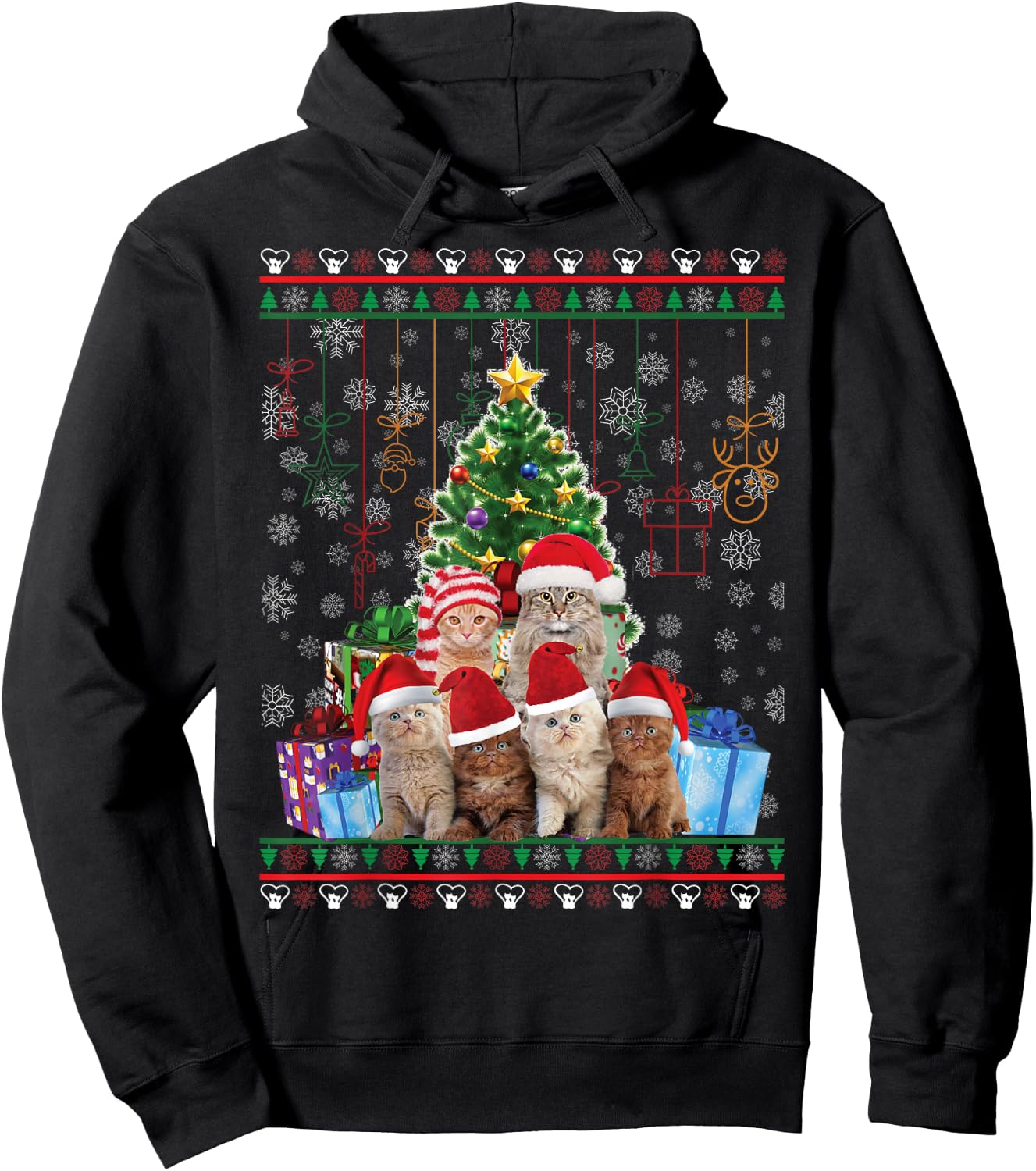 Cat Christmas Funny Ugly Women Men Merry Gift Small Hoodie - Hoodie | Black