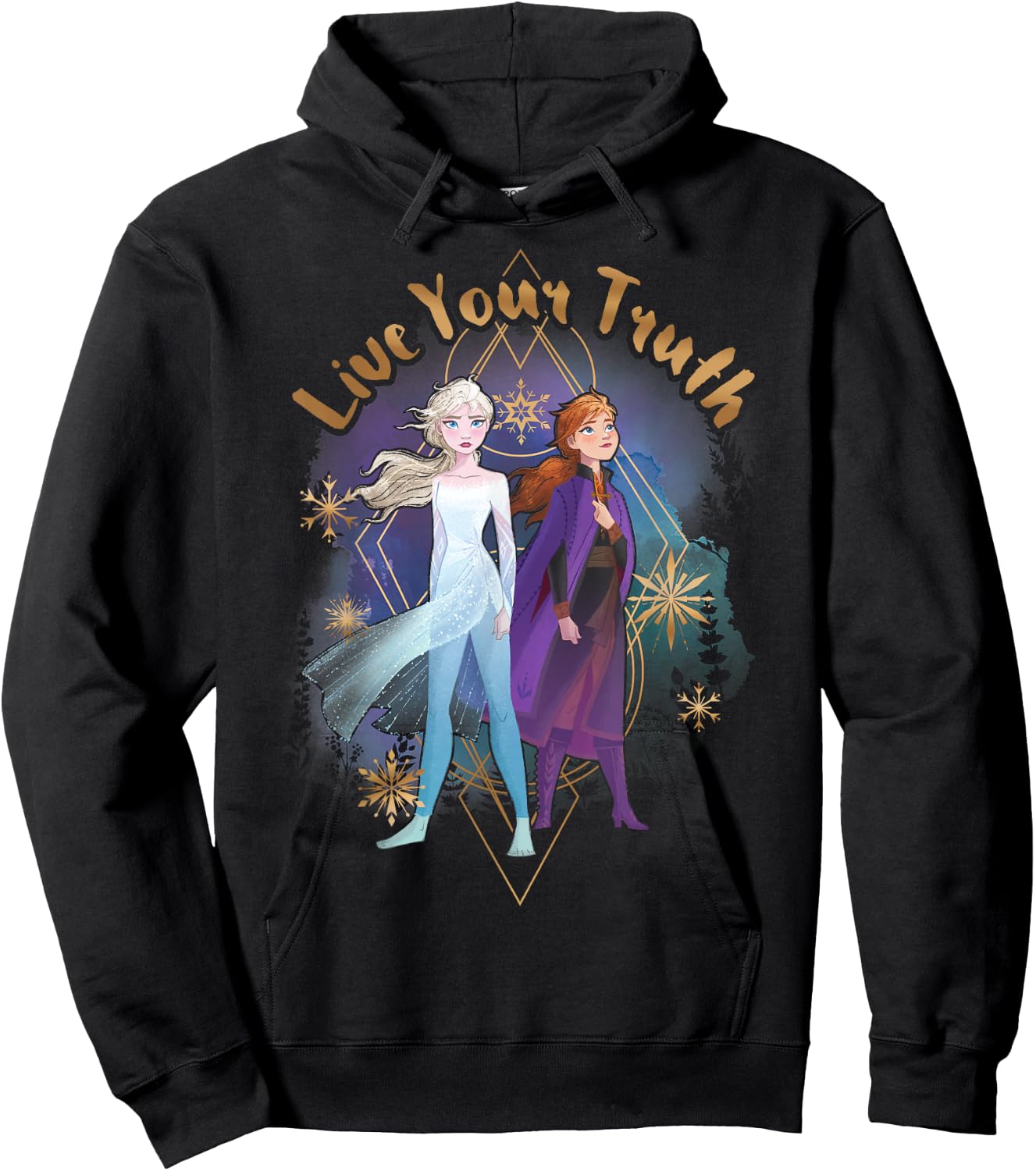 Disney Frozen 2 Elsa Anna Live Your Truth Geometric Portrait Hoodie - Hoodie | Black