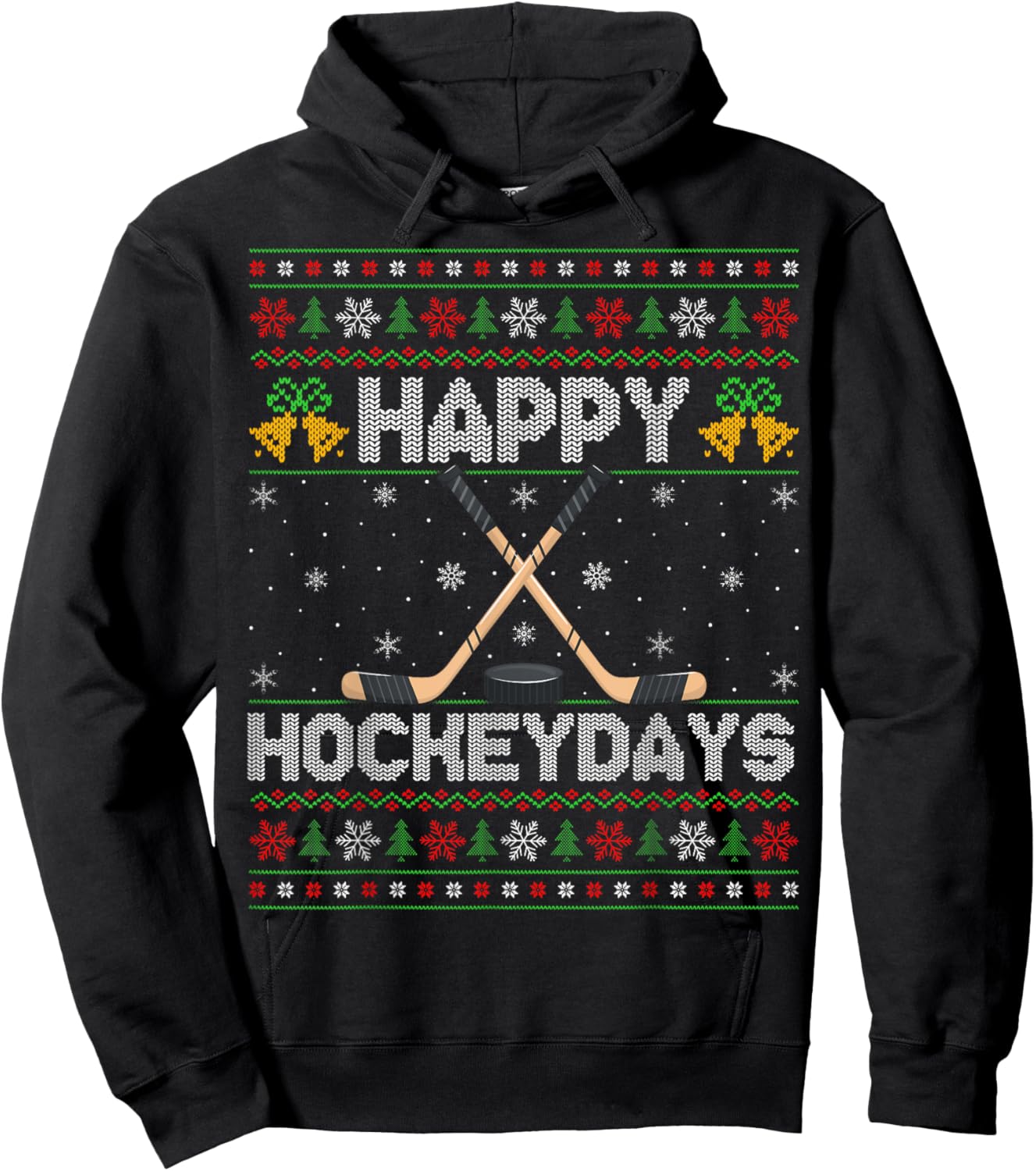Ugly Xmas Sweater Happy Hockeydays Ice Hockey Christmas Hoodie - Hoodie | Black