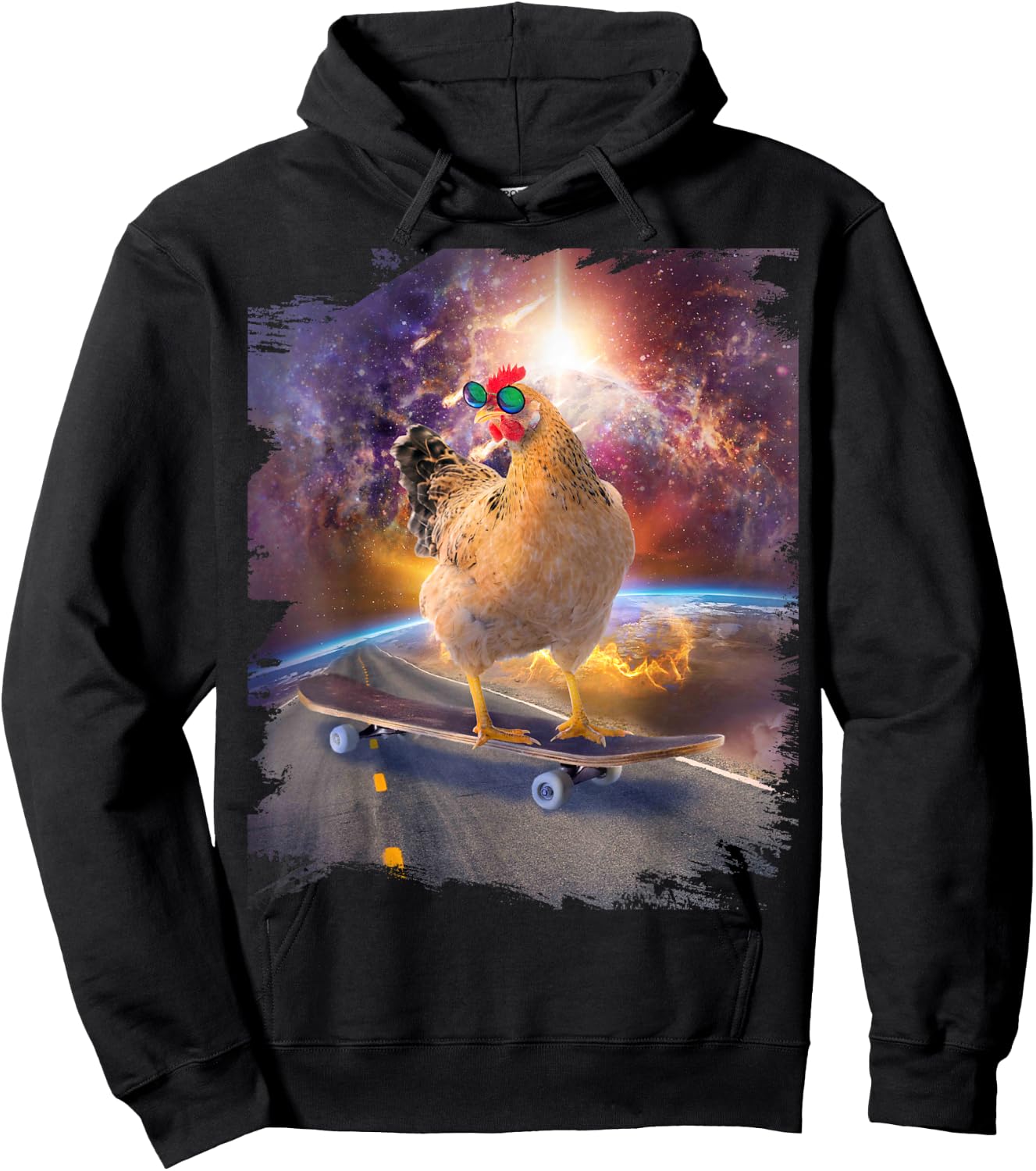 Chicken On Skateboard In Space Hoodie - Hoodie | Black