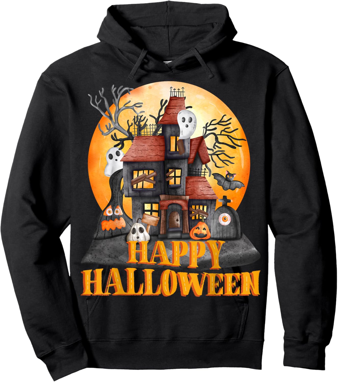 Fall season happy Halloween haunted houses spiders bats Hoodie - Hoodie | Black