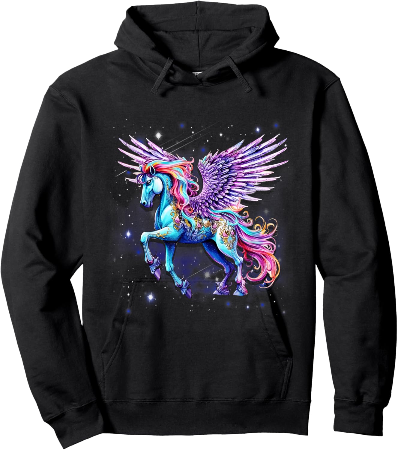 Rainbow Wings Unicorn Pegasus Fantasy Art Hoodie - Hoodie | Black