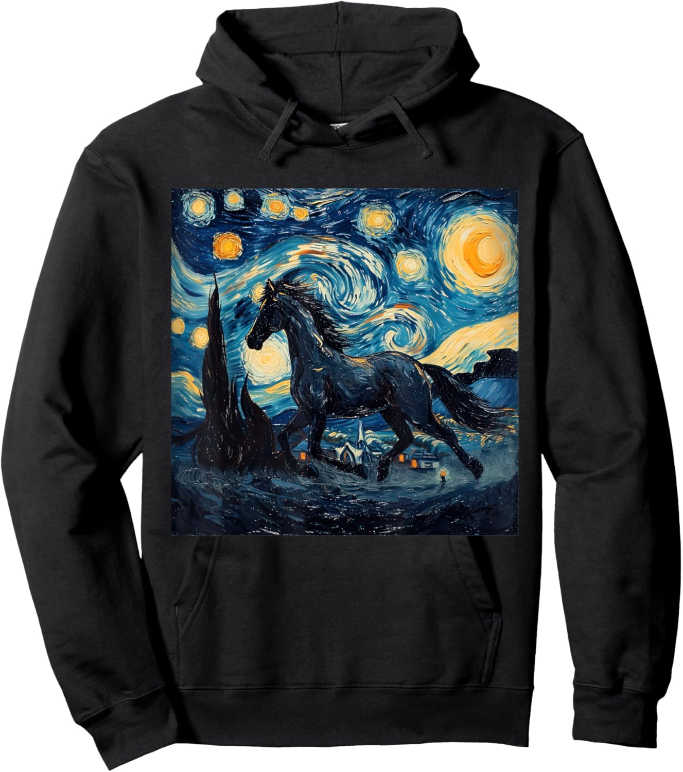 Horse Lover Van Gogh Style Starry Night Graphic Hoodie - Hoodie | Black
