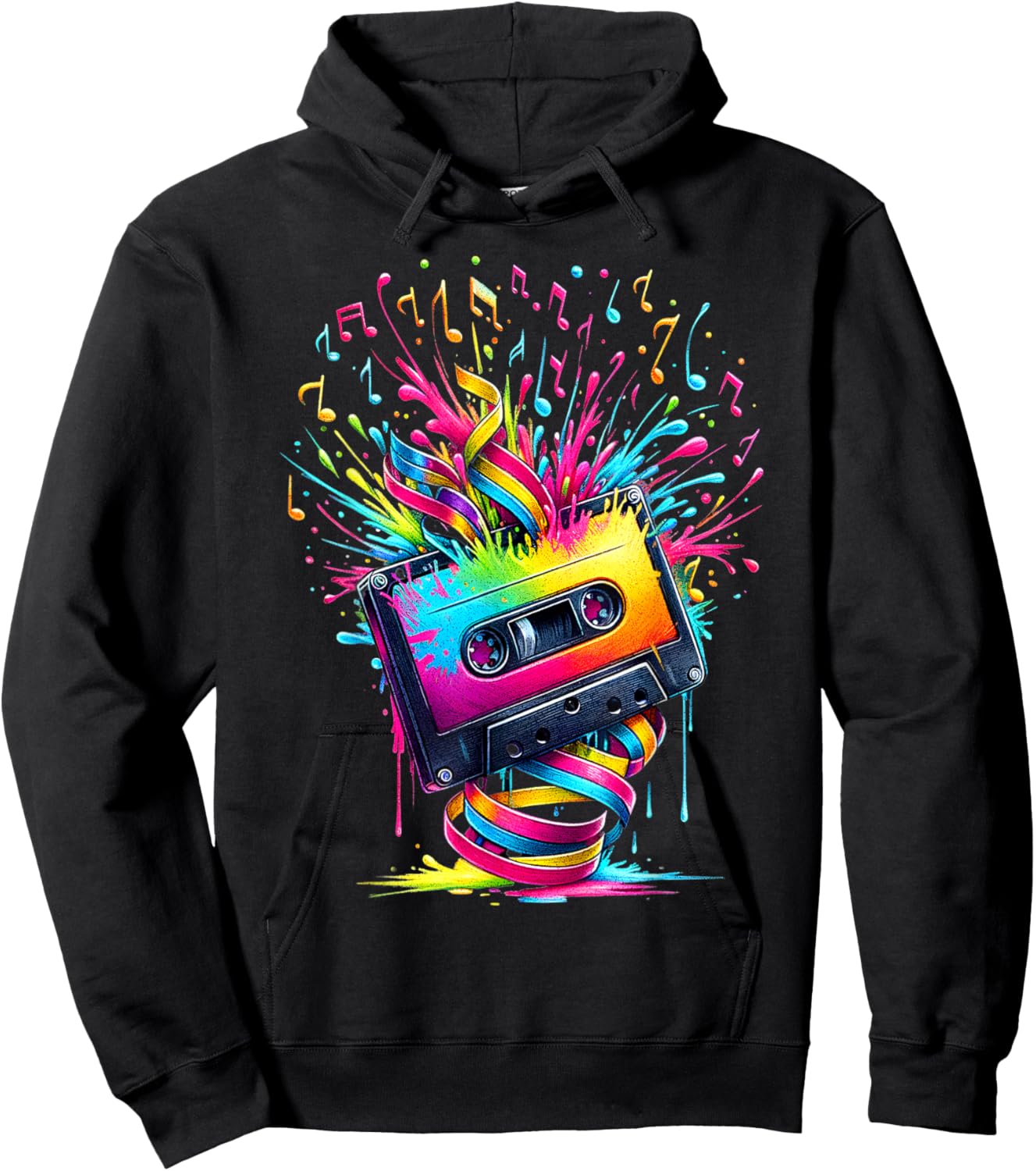 80s 90s Music Notes Cassette Tape Music Hoodie - Hoodie | Black