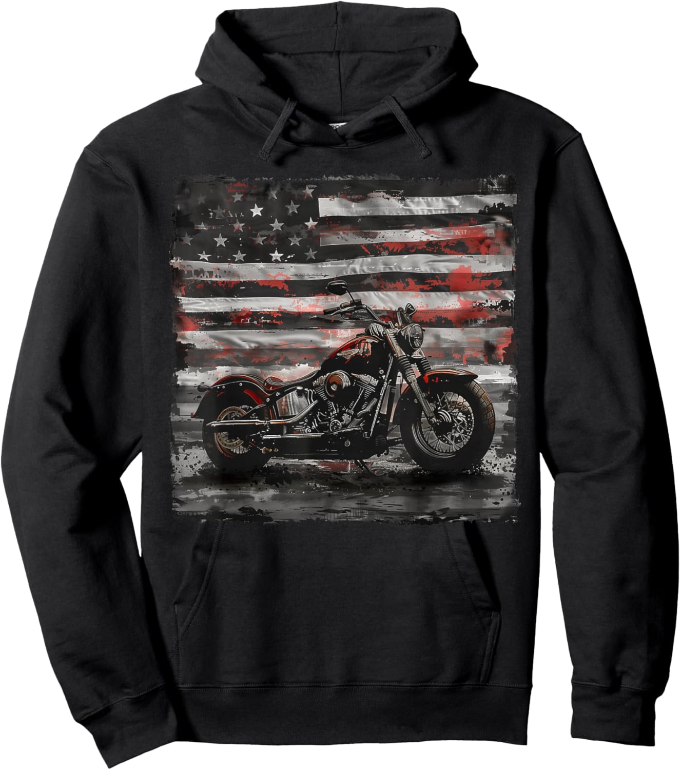 Vintage Motorcycle USA Flag Retro Biker American Hoodie - Hoodie | Black