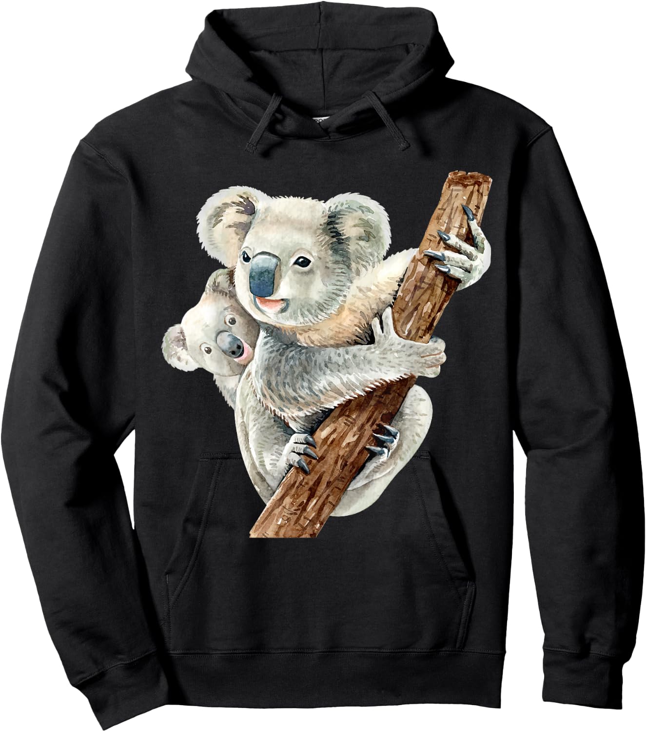 Cute Koala Bear and Baby Realistic Watercolor Hoodie - Hoodie | Black
