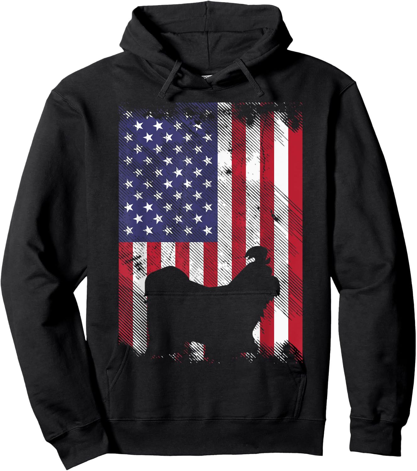 Shih Tzu America Flag Vintage Patriotic Dog Lover Owner Gift Kids Men Hoodie - Hoodie | Black