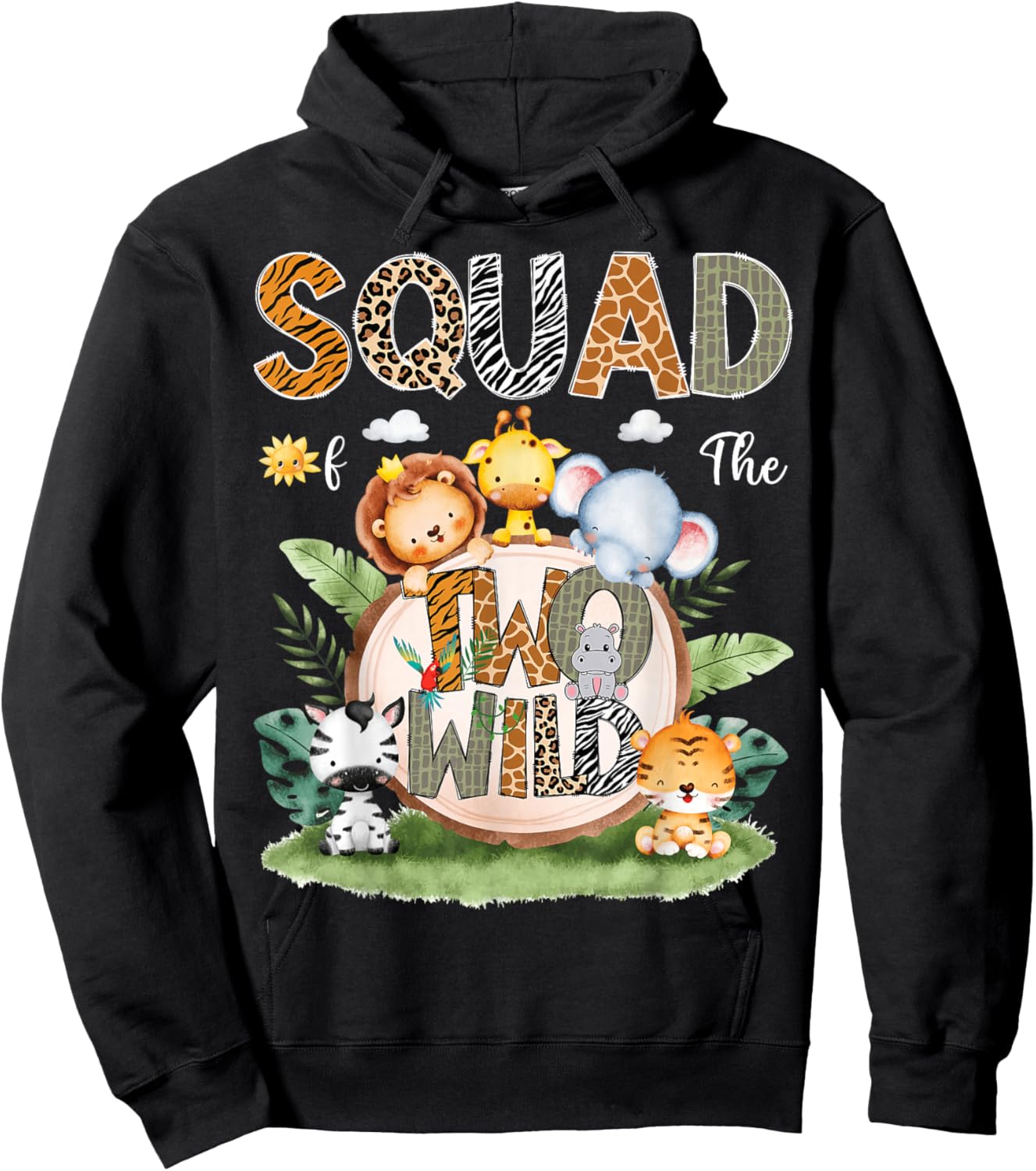 Squad Of The Two Wild 2Nd Birthday Safari Animal Lover Hoodie - Hoodie | Black