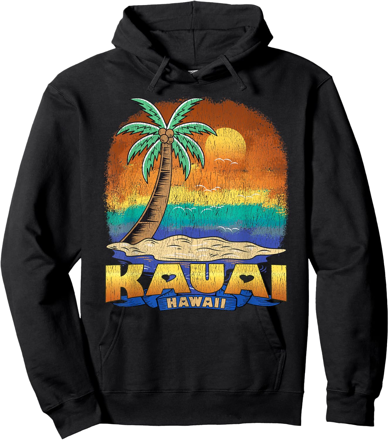 KAUAI HAWAII | Vintage Distressed Souvenir Hoodie - Hoodie | Black
