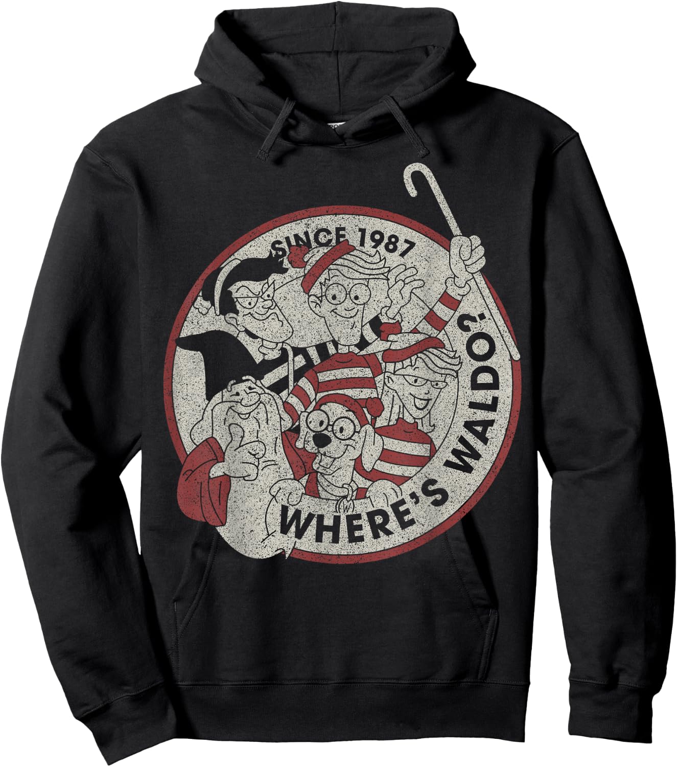Where's Waldo Vintage 1987 Main Cast Circle Logo Hoodie - Hoodie | Black