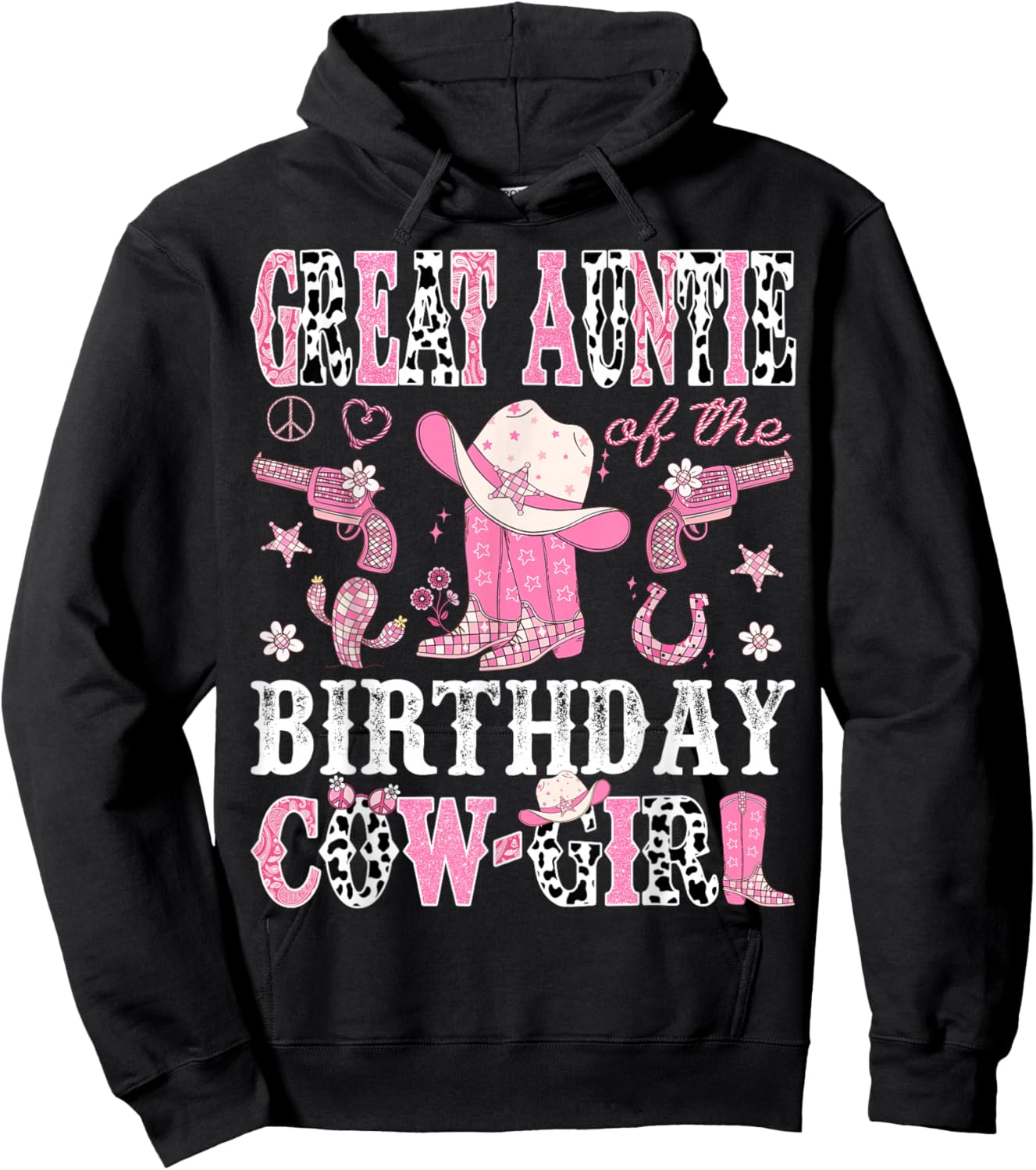 Great Auntie Of The Birthday CowGirl Disco Rodeo Western Hoodie - Hoodie | Black