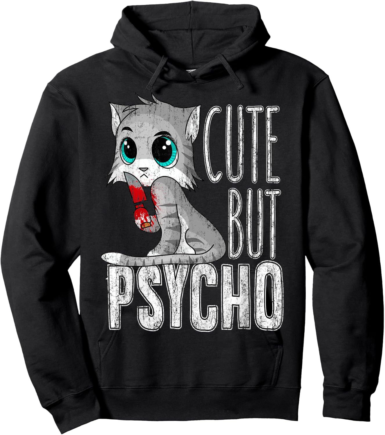 Cute But Psycho Kitty Cat Wife Mom Gift Horror Halloween Men Women Kids Hoodie - Hoodie | Black