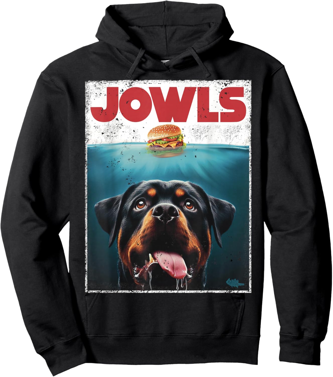 Funny Rottie Rottweiler Jowls Burger, Giant Tank Dog Mom Dad Hoodie - Hoodie | Black