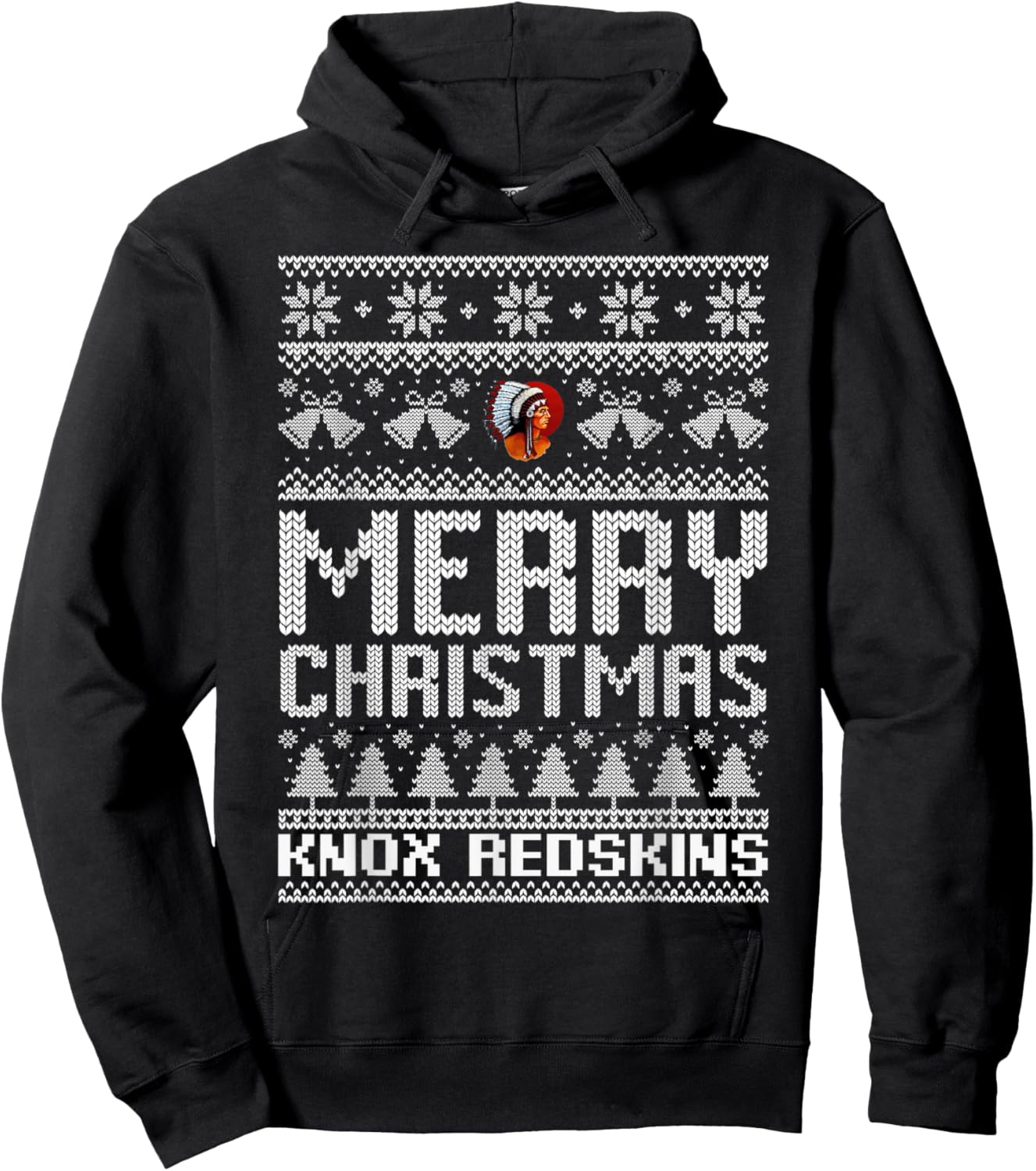 Knox Redskins Logo Merry Christmas Ugly Sweater HS Hoodie - Hoodie | Black