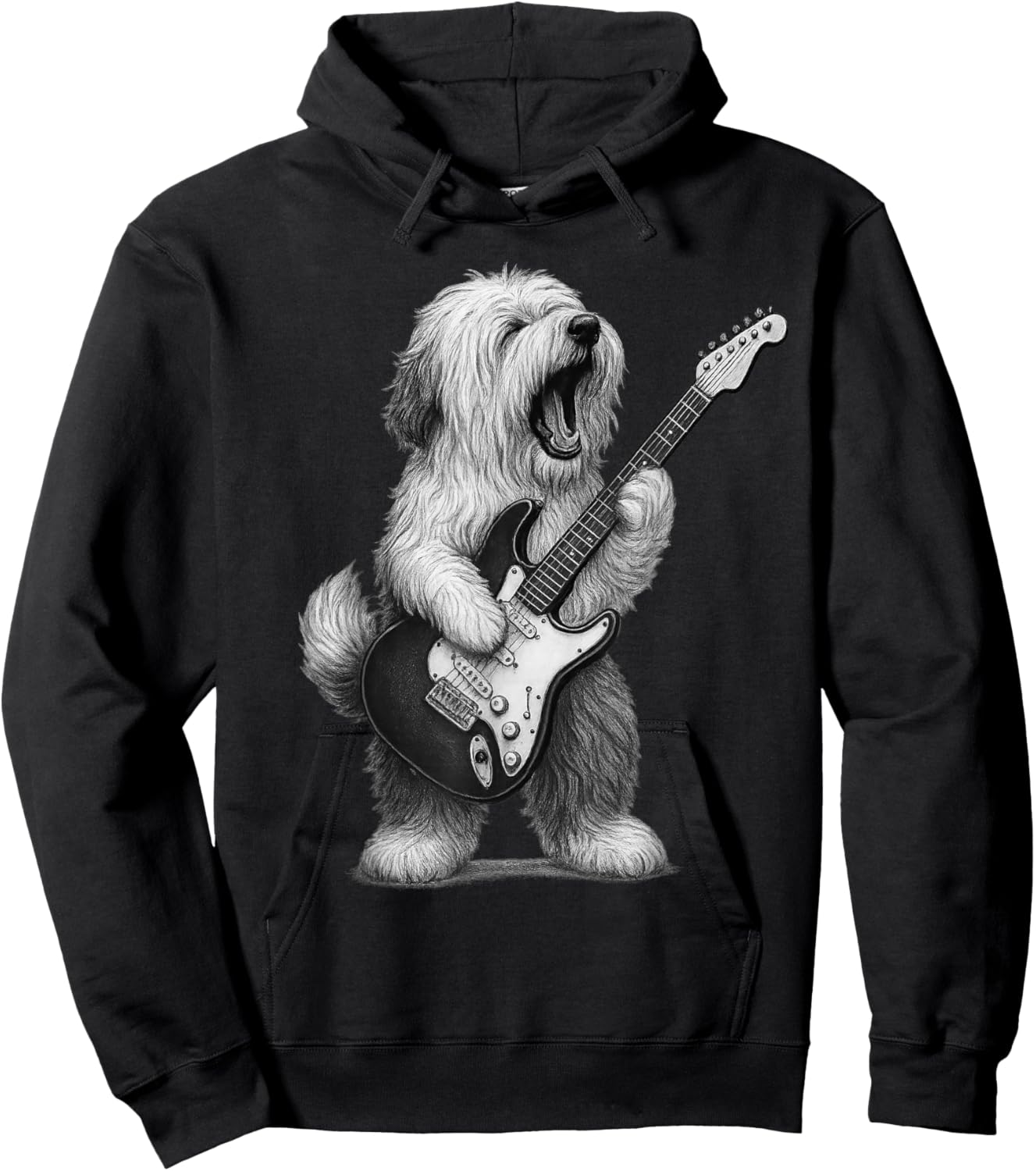 Old English Sheepdog Playing Guitar Rock Music Dog Lover Hoodie - Hoodie | Black