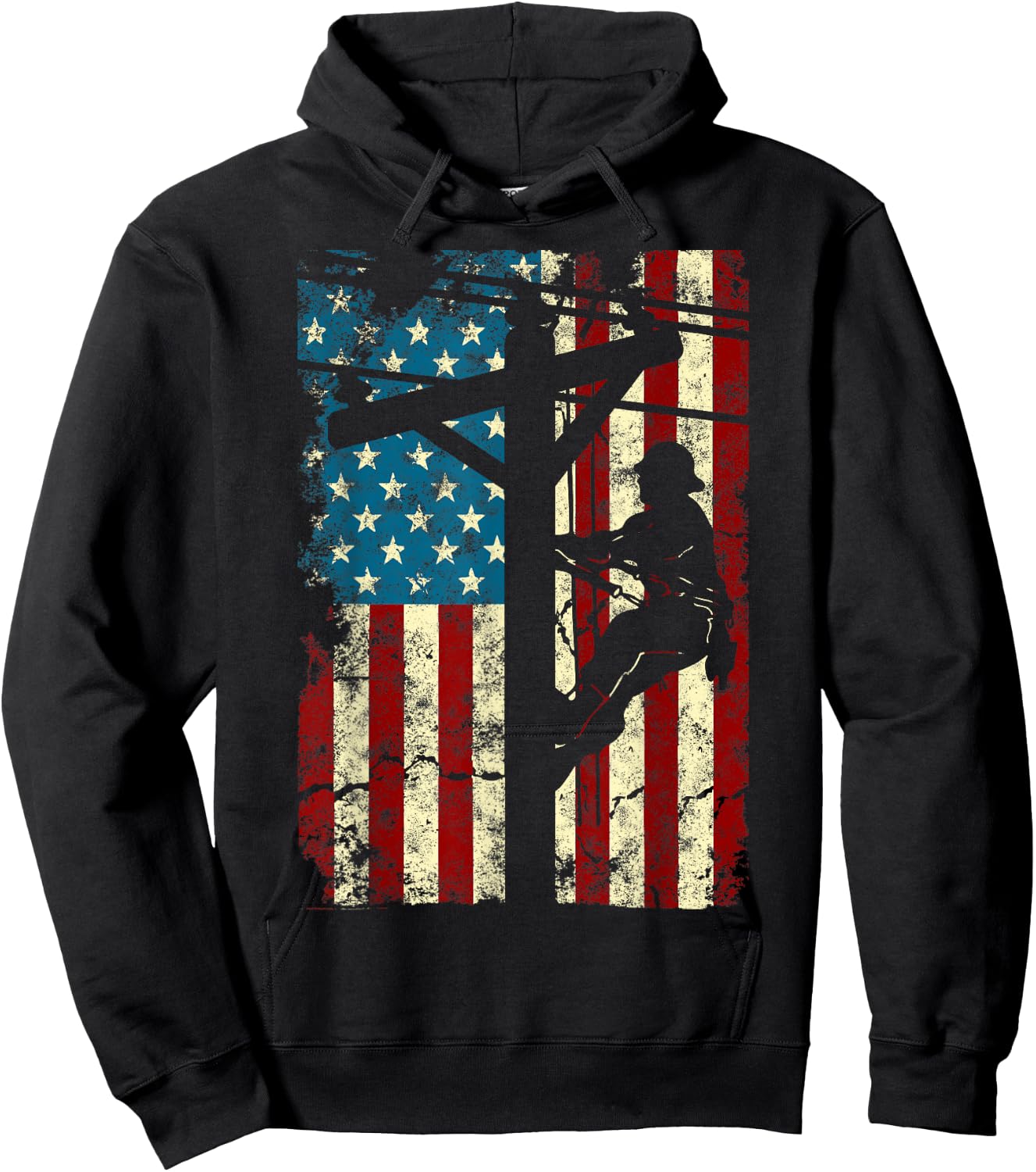 American Flag Electric Cable Lineman gift 4th of July Hoodie - Hoodie | Black