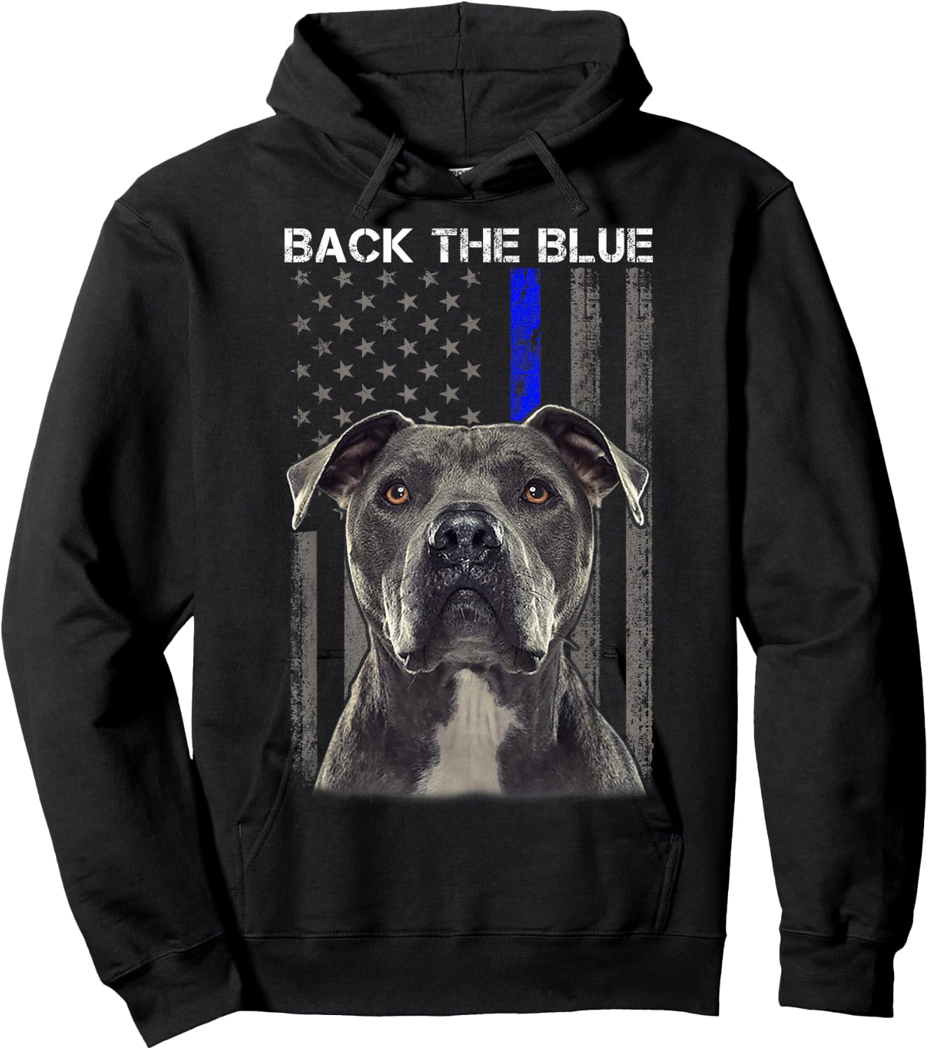 Back The Blue Thin Blue Line USA Flag Pitbull Police Support Hoodie - Hoodie | Black