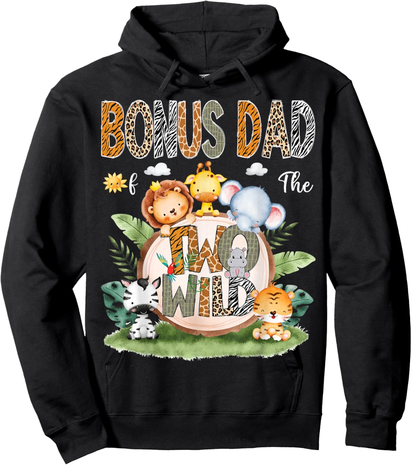 Bonus Dad Of The Two Wild 2Nd Birthday Safari Animal Lover Hoodie - Hoodie | Black