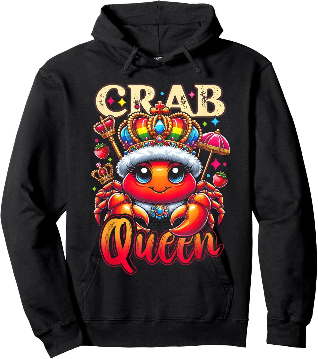 A Crab Wearing A Cloak And A Crown Crab Queen Cartoon Art Hoodie - Hoodie | Black