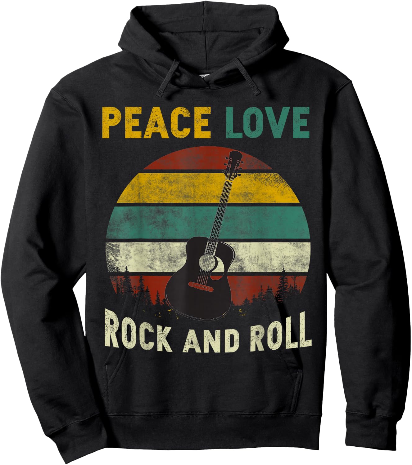 Peace Love Rock and Roll Guitar Player Guitarist Vintage Hoodie - Hoodie | Black