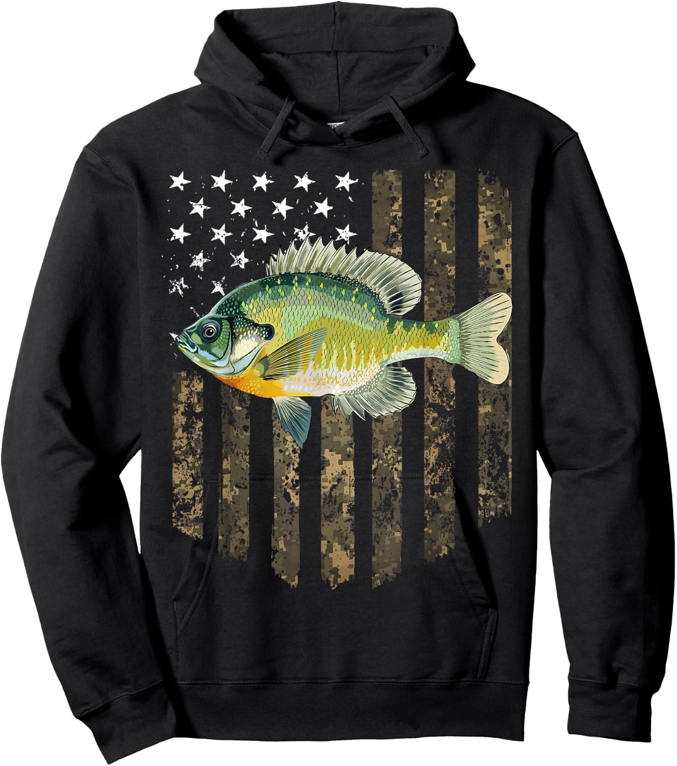 Camo American Flag Bluegill Fishing 4th Of July Hoodie - Hoodie | Black