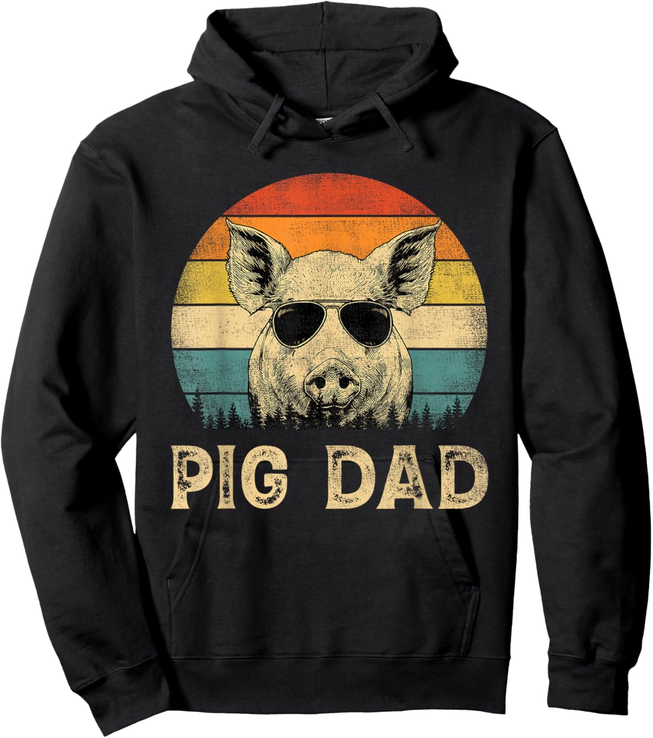 Vintage Pig Dad Pig Lovers Daddy Father's Day Hoodie - Hoodie | Black