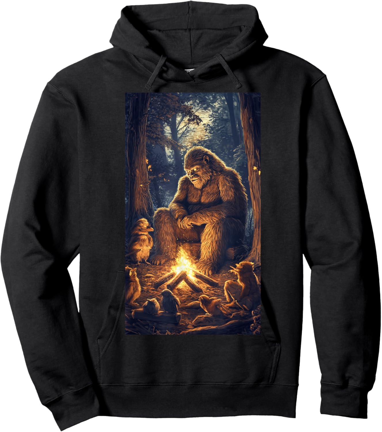 Bigfoot Campfire Woodland Sasquatch Wildlife art Hoodie - Hoodie | Black